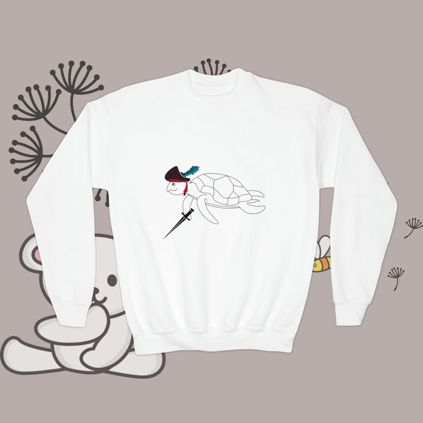 Youth "Pirate Turtle" Crewneck Sweatshirt. Youth Clothes. Pre-Teen. School Clothes. Streetwear. Birthday Gift. Kids Clothes. Gift For Kids