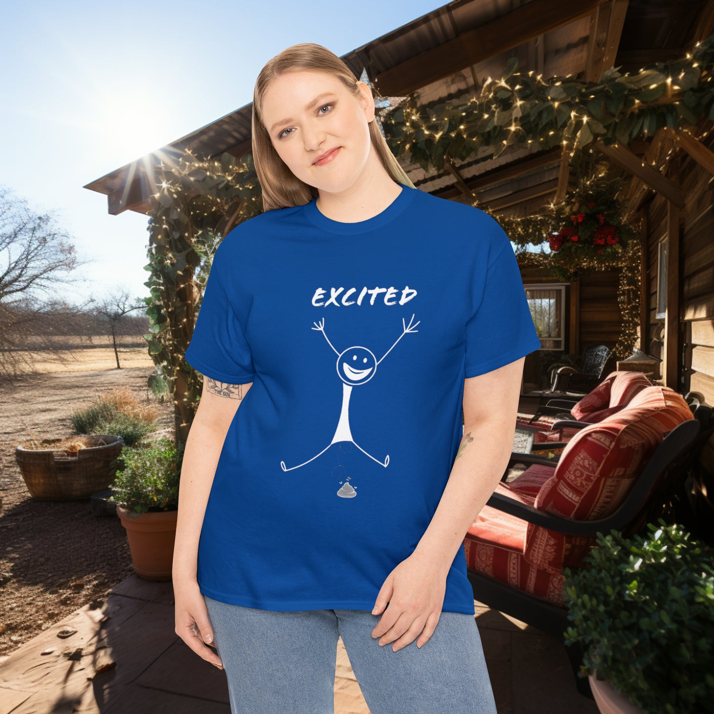 Unisex Excited Stick Figure Heavy Cotton Tee. Positive Affirmation. Inspiring Quote. Funny Shirt. Graphic T Shirt. Stick Figure Art