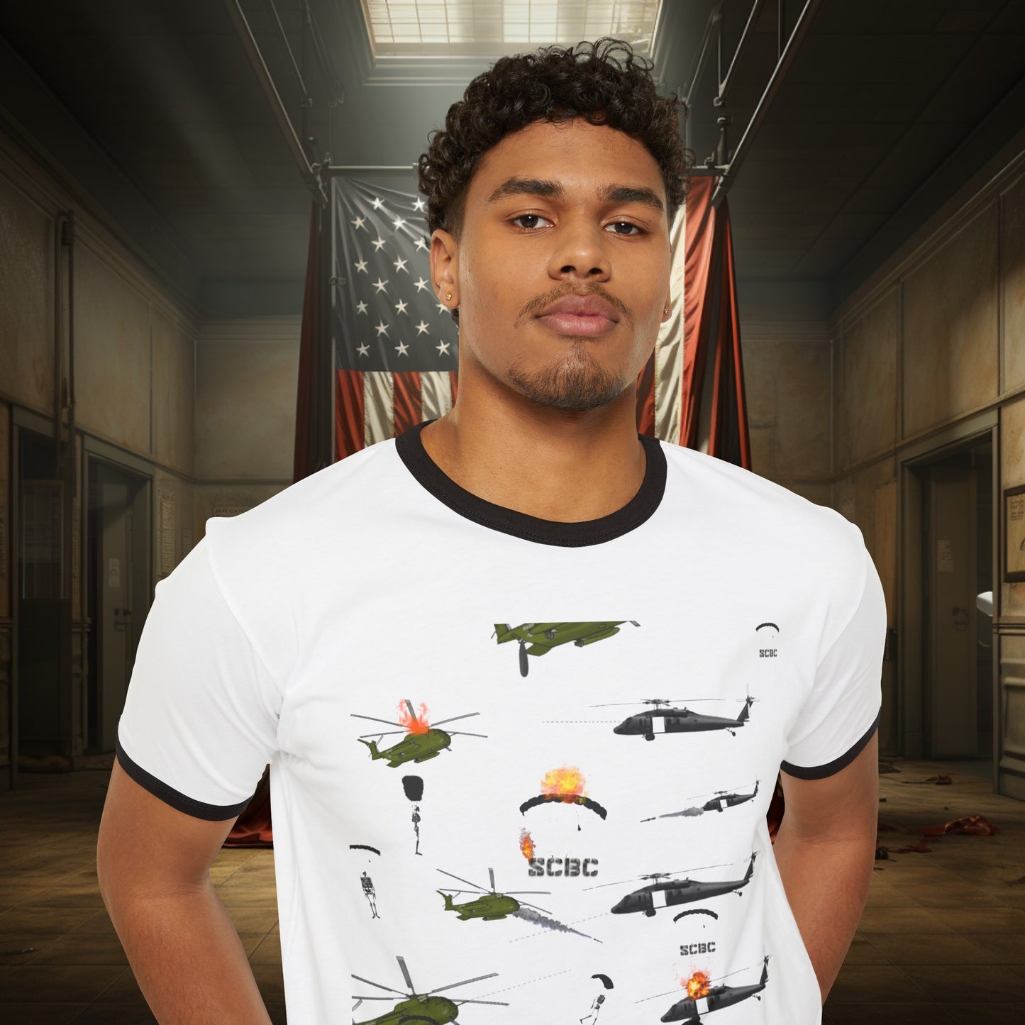 Unisex SCBC "Skull Wars" Cotton Ringer T-Shirt. Graphic T-Shirt, Streetwear, Branded T-Shirt, Original Design, Unisex, Army Shirt, Patriotic