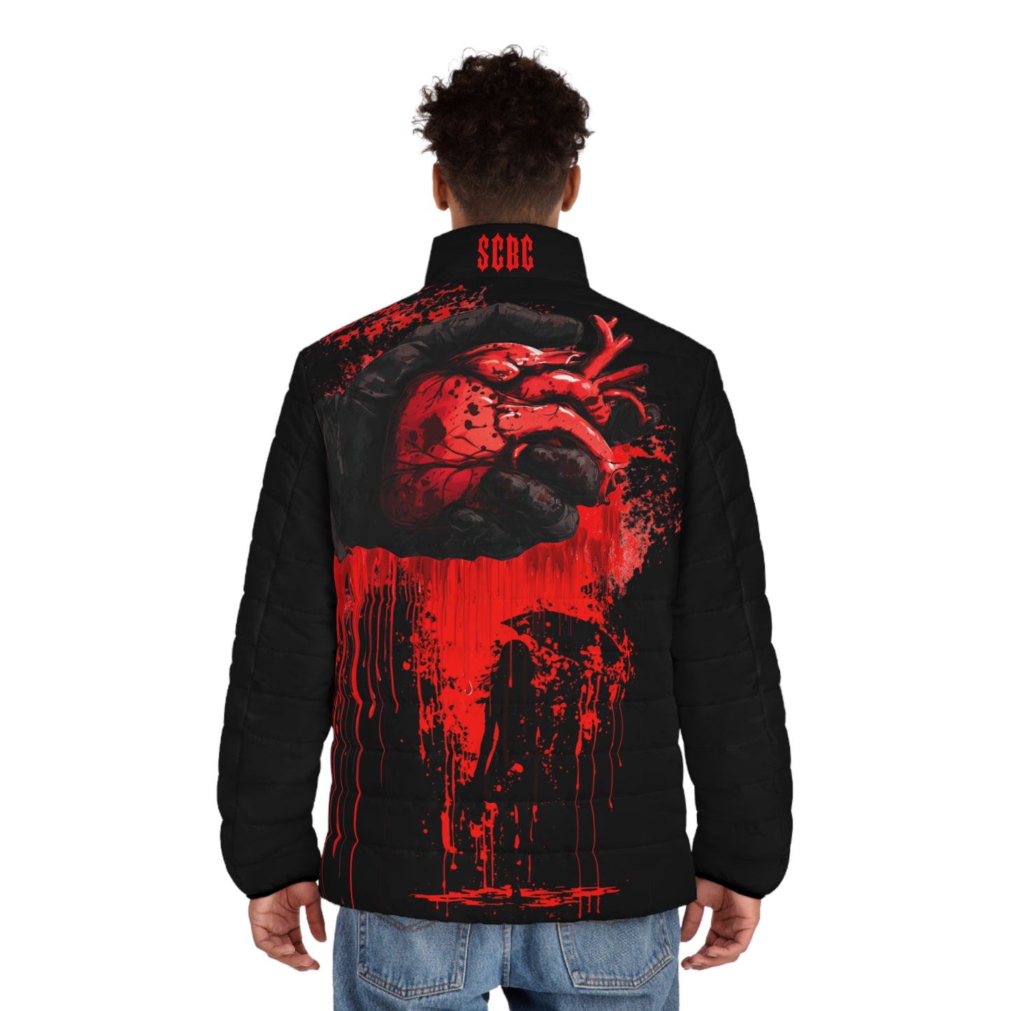 Heart Drips Red Puffer Jacket