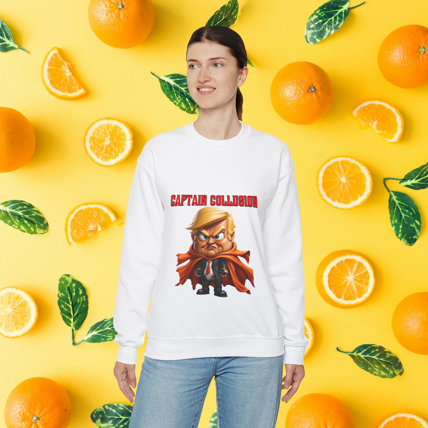 Unisex "Captain Collusion"  Heavy Blend™ Crewneck Sweatshirt. Political Shirt. Donald Trump Shirt. 2024 Election. Unisex. Gift For Him. Gift For Her. Birthday Gift. Christmas Gift.