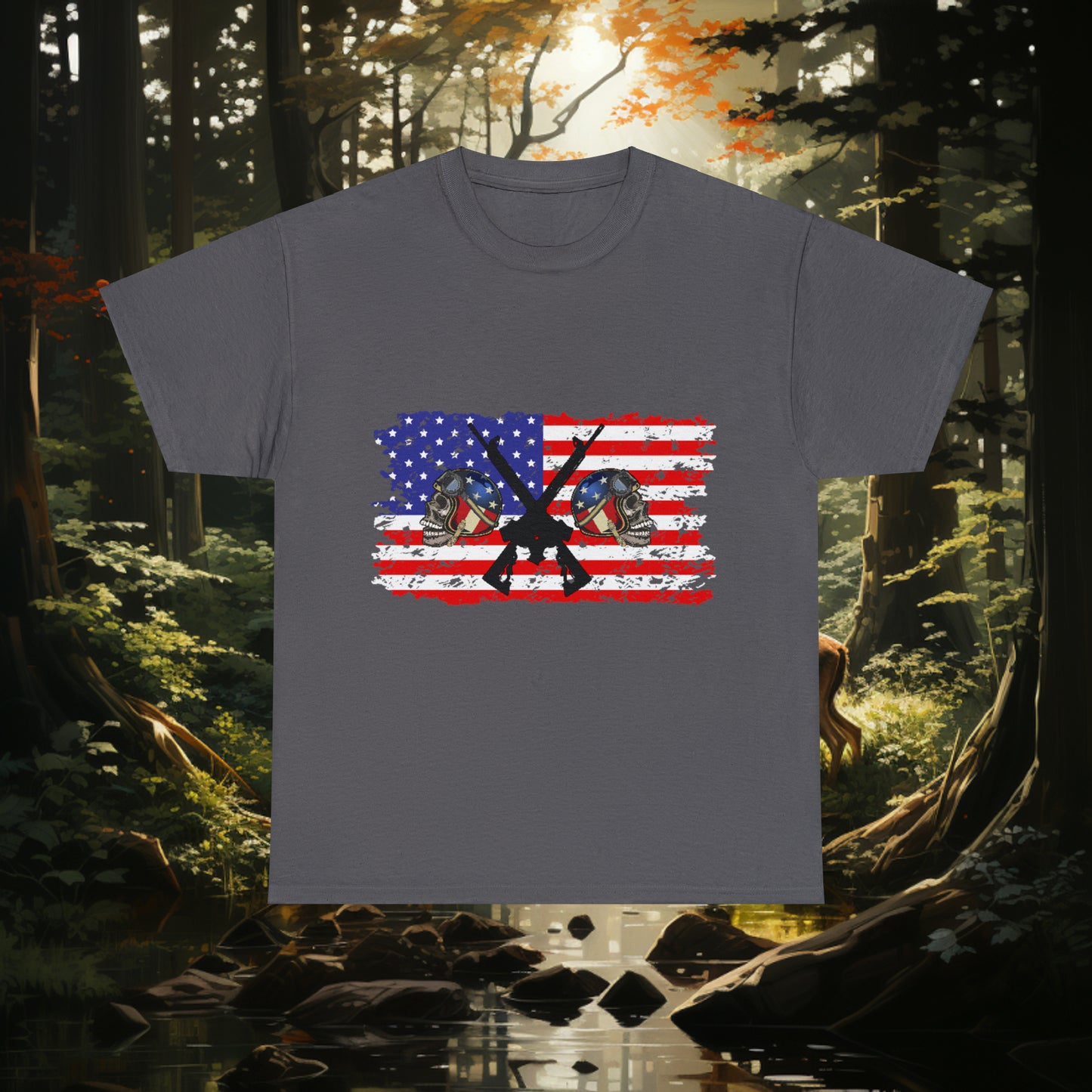 Unisex "American Hunter" Heavy Cotton Tee. Hunting Shirt. Patriotic Shirt. Gift For Hunter. Unisex. Hunting Lover. Patriot. Veteran. Birthday Gift. Christmas Gift
