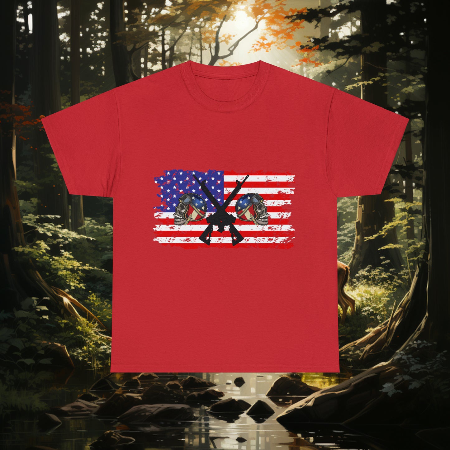 Unisex "American Hunter" Heavy Cotton Tee. Hunting Shirt. Patriotic Shirt. Gift For Hunter. Unisex. Hunting Lover. Patriot. Veteran. Birthday Gift. Christmas Gift