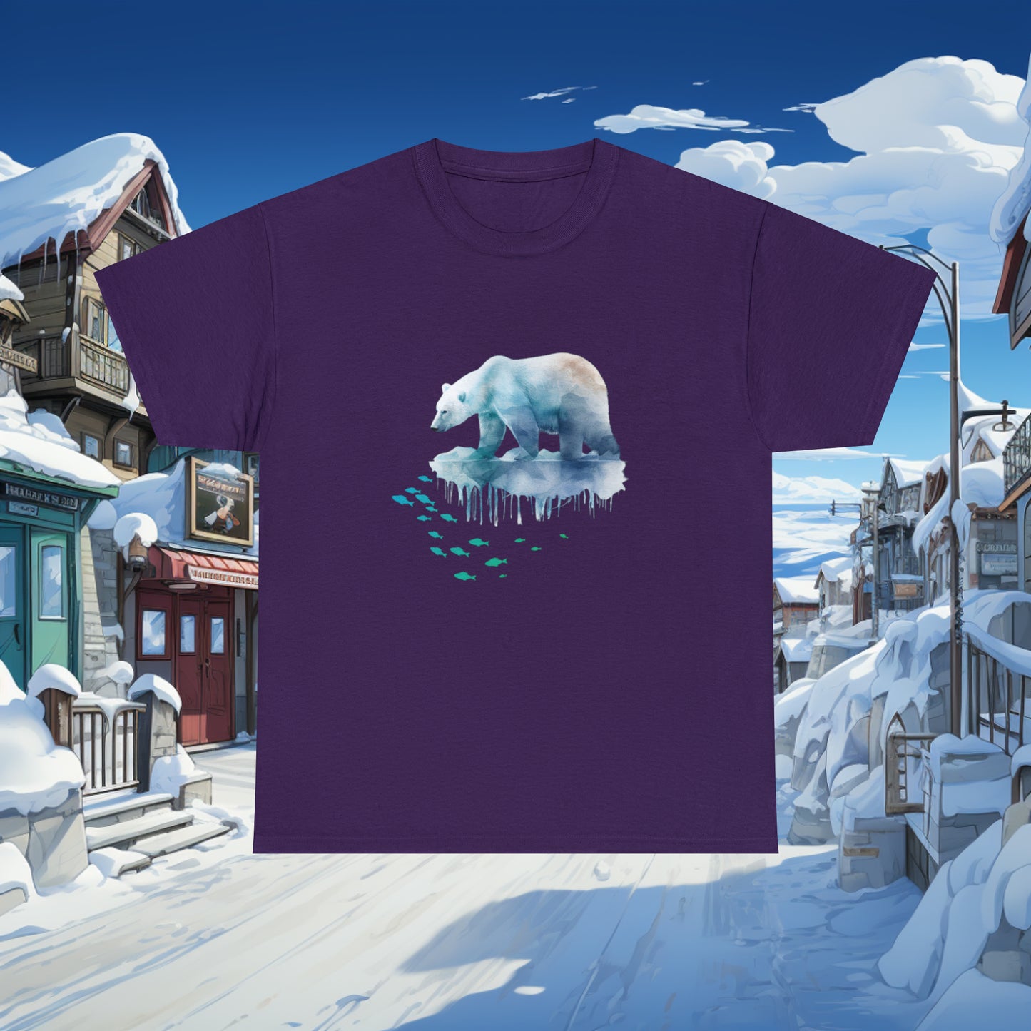 Unisex "Polar Fishing" Heavy Cotton Tee. Graphic T-Shirt, Unisex, Polar Bear, Animal Lover, Gift For Him, Gift For Her, Birthday Gift.