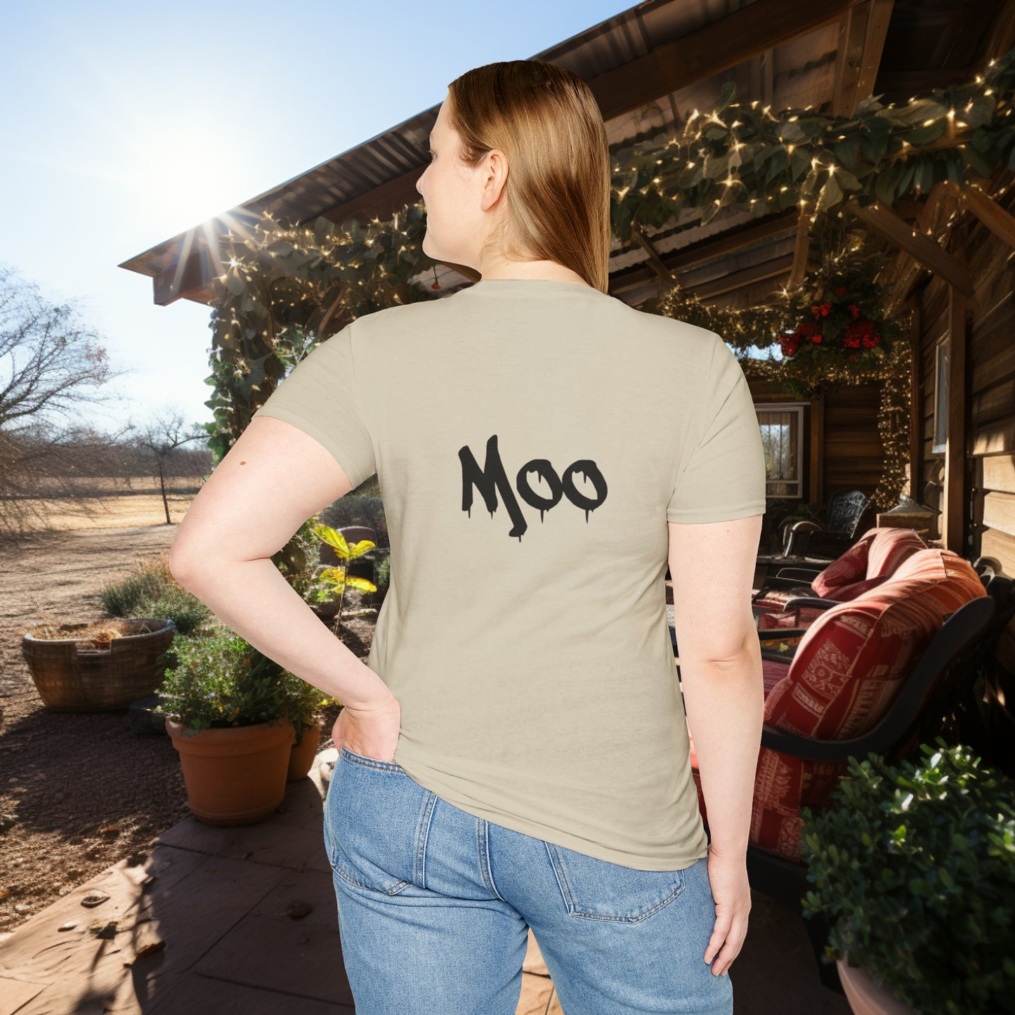 Unisex " Moo Cow" Soft Style T-Shirt.  Farmer Shirt, Cow Shirt, Gift For Animal Lovers, Unisex, Animal Rescue, Veteran, Birthday Gift.