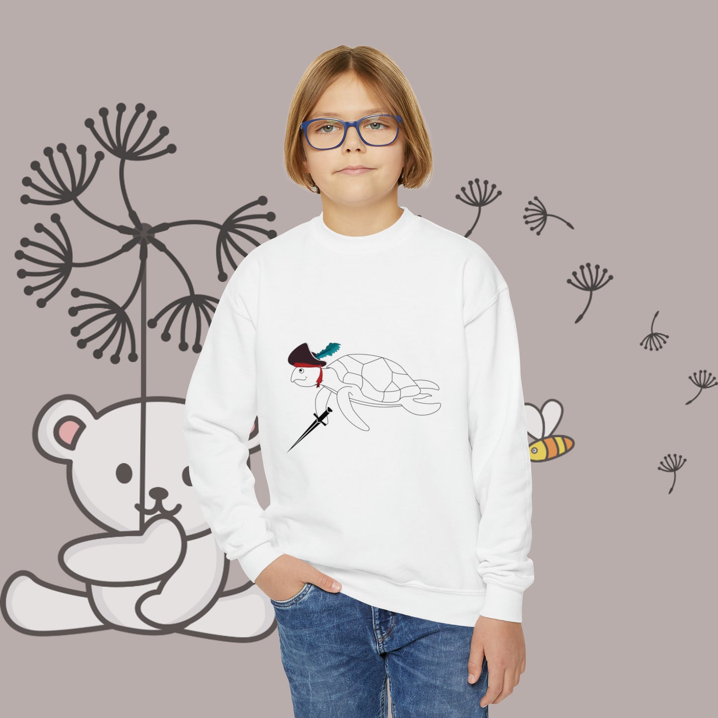 Youth "Pirate Turtle" Crewneck Sweatshirt. Youth Clothes. Pre-Teen. School Clothes. Streetwear. Birthday Gift. Kids Clothes. Gift For Kids