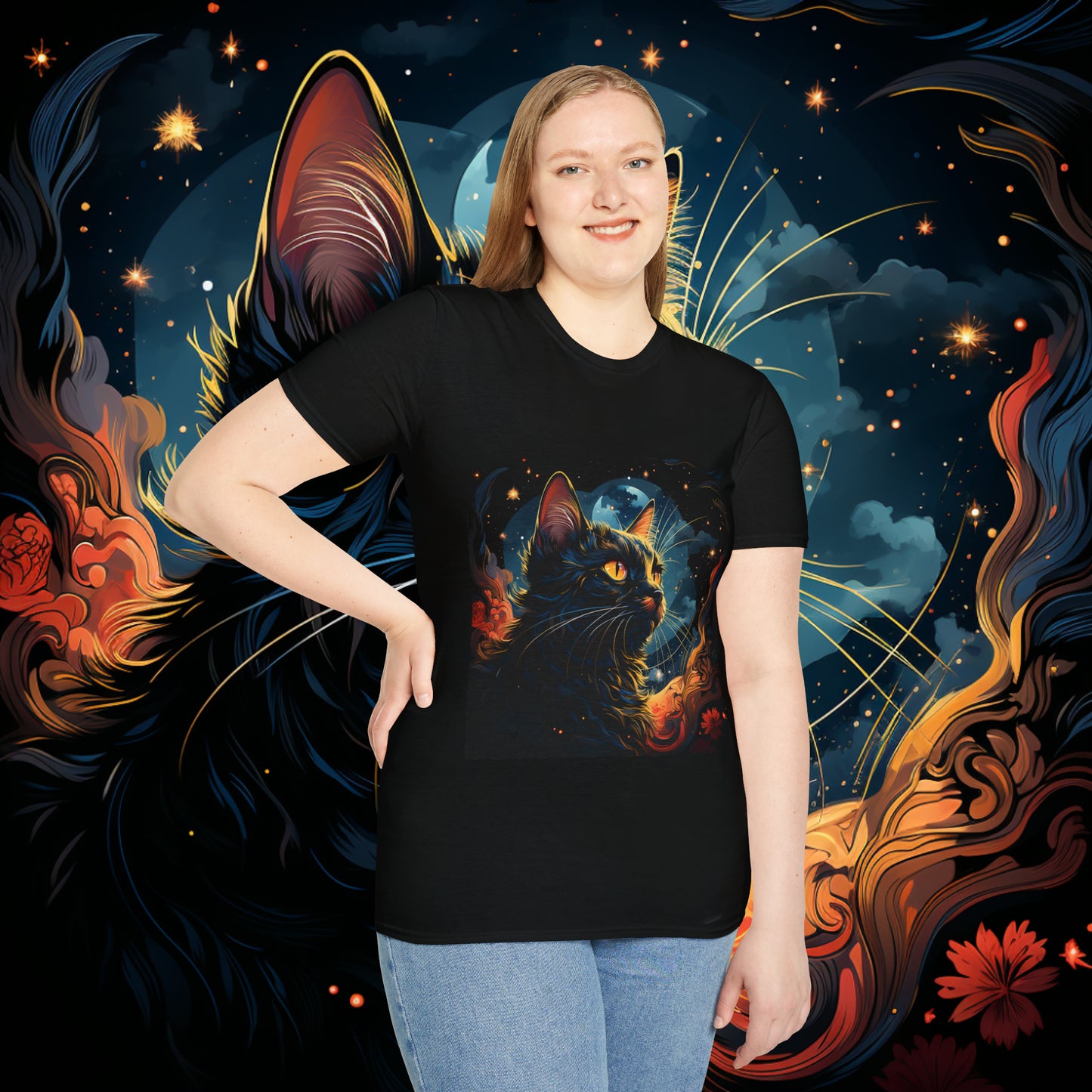 Short Sleeve "Space Cat" T-Shirt Unisex fit, Gift for Him, Gift for Her, Birthday Gift, Gift For Cat Lovers.
