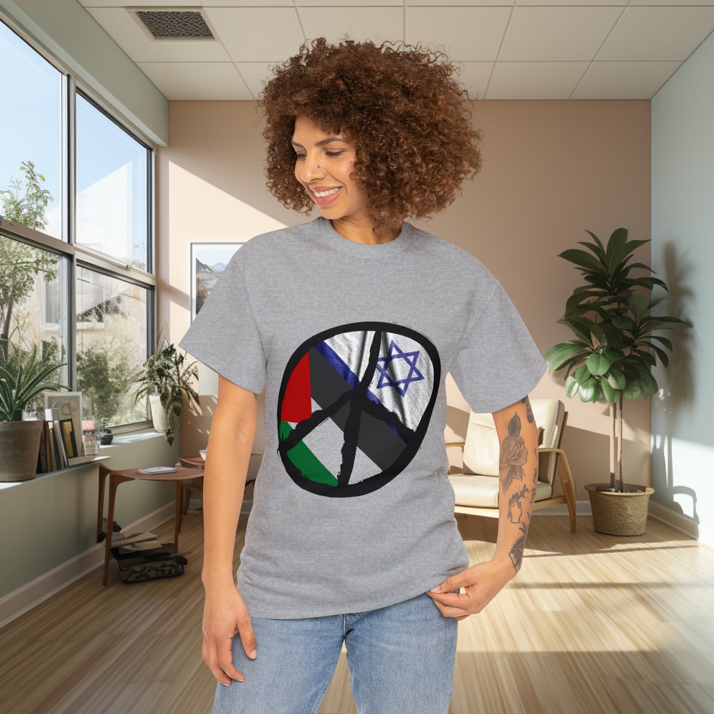 Unisex Peace In The Middle East Heavy Cotton Tee. T-Shirt. Streetwear. Peace Shirt. Palestine. Israel. Unisex. Gift For Him. Gift For Her.