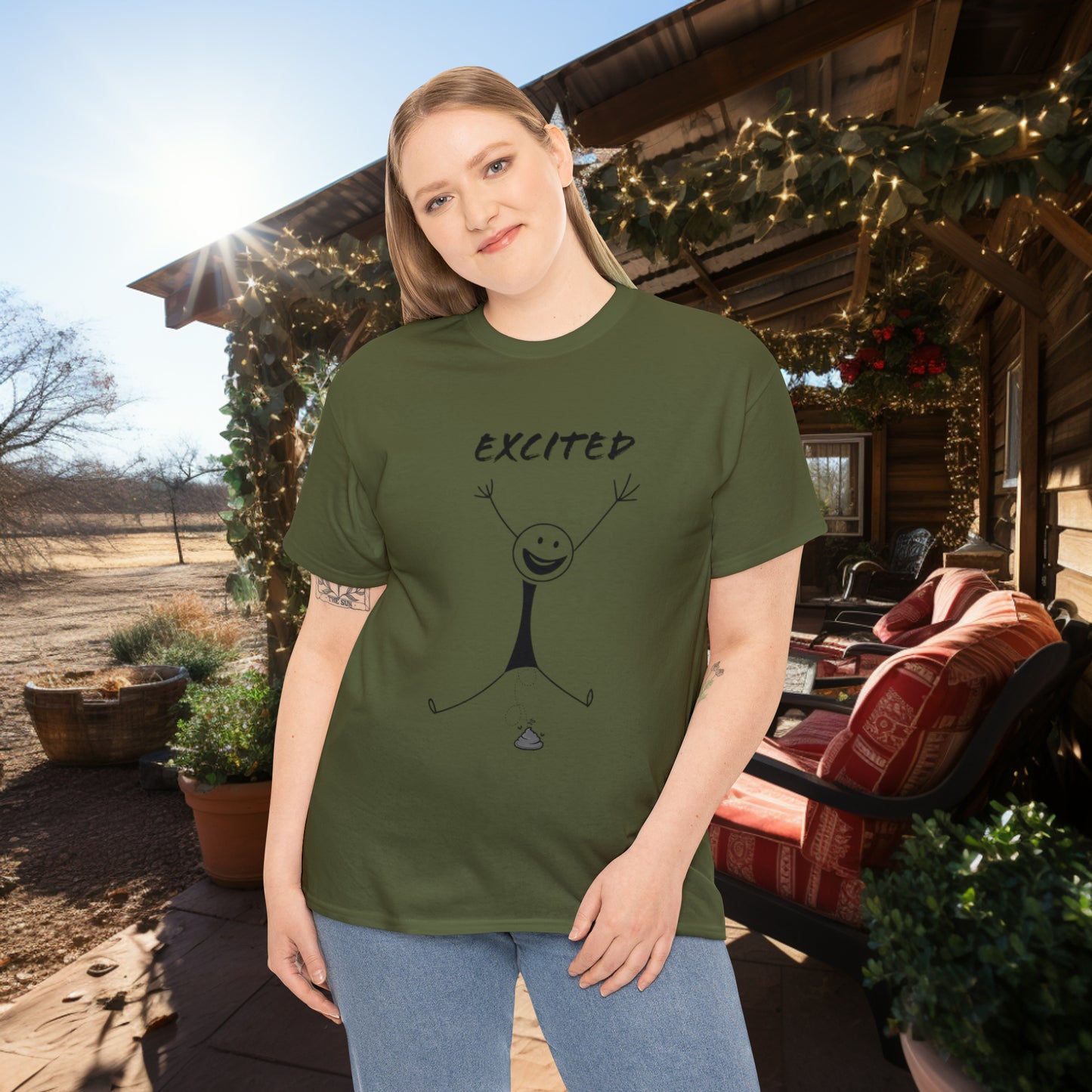 Unisex Excited Stick Figure Heavy Cotton Tee. Positive Affirmation. Inspiring Quote. Funny Shirt. Graphic T Shirt. Stick Figure Art