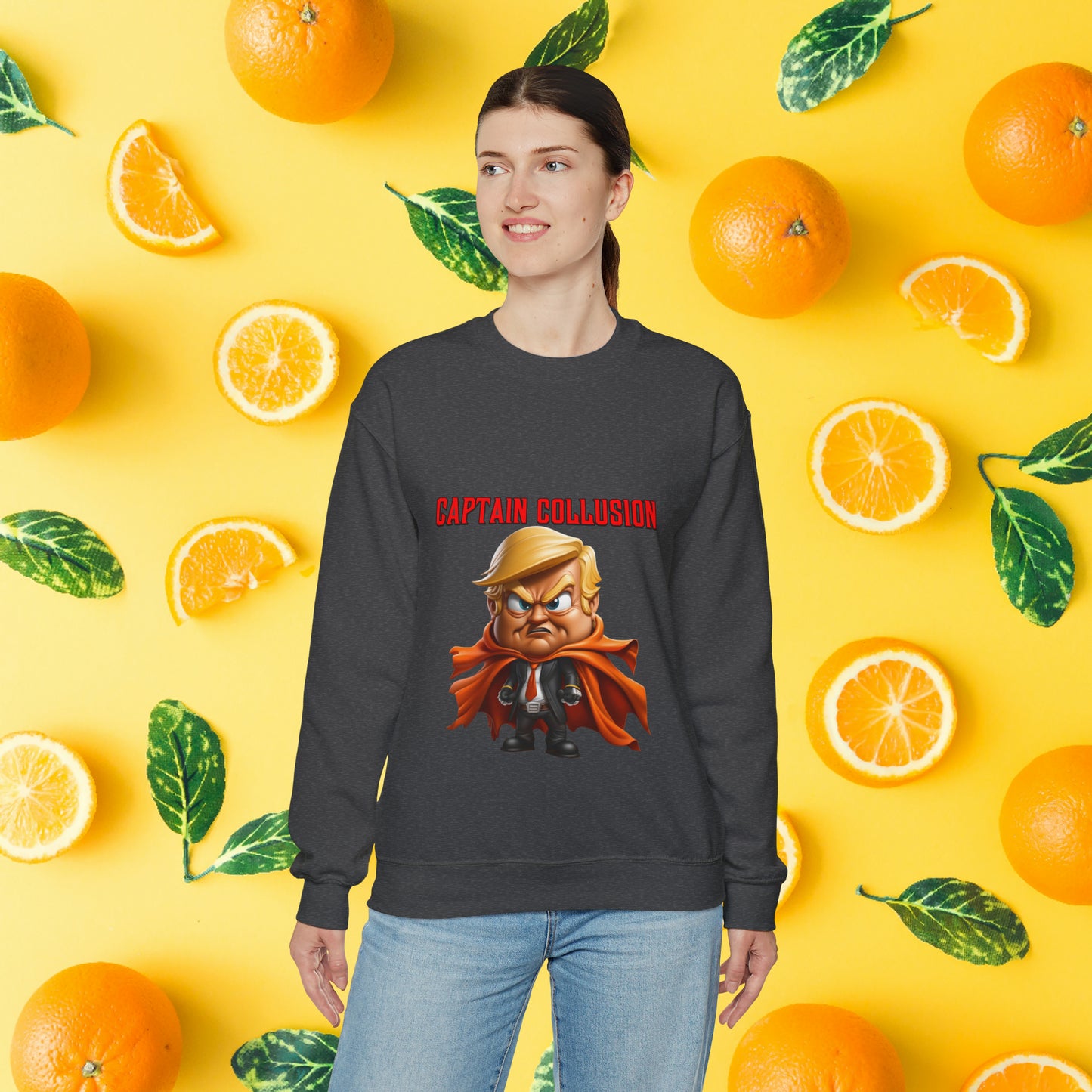 Unisex "Captain Collusion"  Heavy Blend™ Crewneck Sweatshirt. Political Shirt. Donald Trump Shirt. 2024 Election. Unisex. Gift For Him. Gift For Her. Birthday Gift. Christmas Gift.