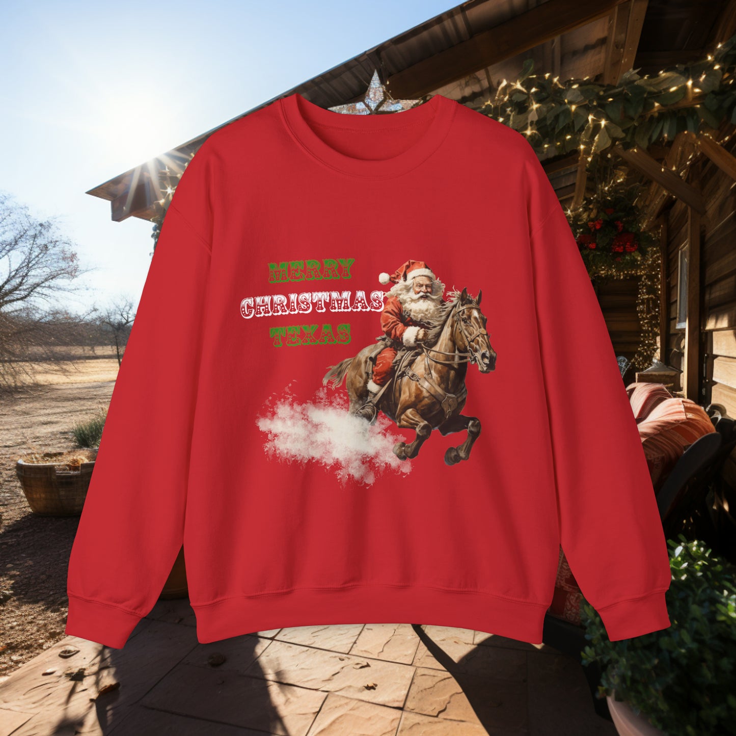 Unisex "Cowboy Santa" Crewneck Sweatshirt. Christmas Sweater. Texas. Christmas. Happy Holiday. Stocking Stuffer. Unisex Sweater