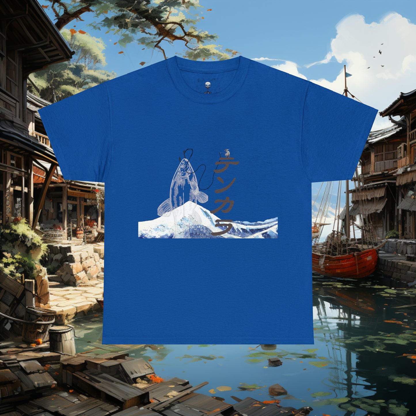 Unisex "Fly Fishing" Heavy Cotton Tee. Graphic T-Shirt, Japanese, T-Shirt, Gift For Him, Gift For Her, Fisherman, Fishing Gear,