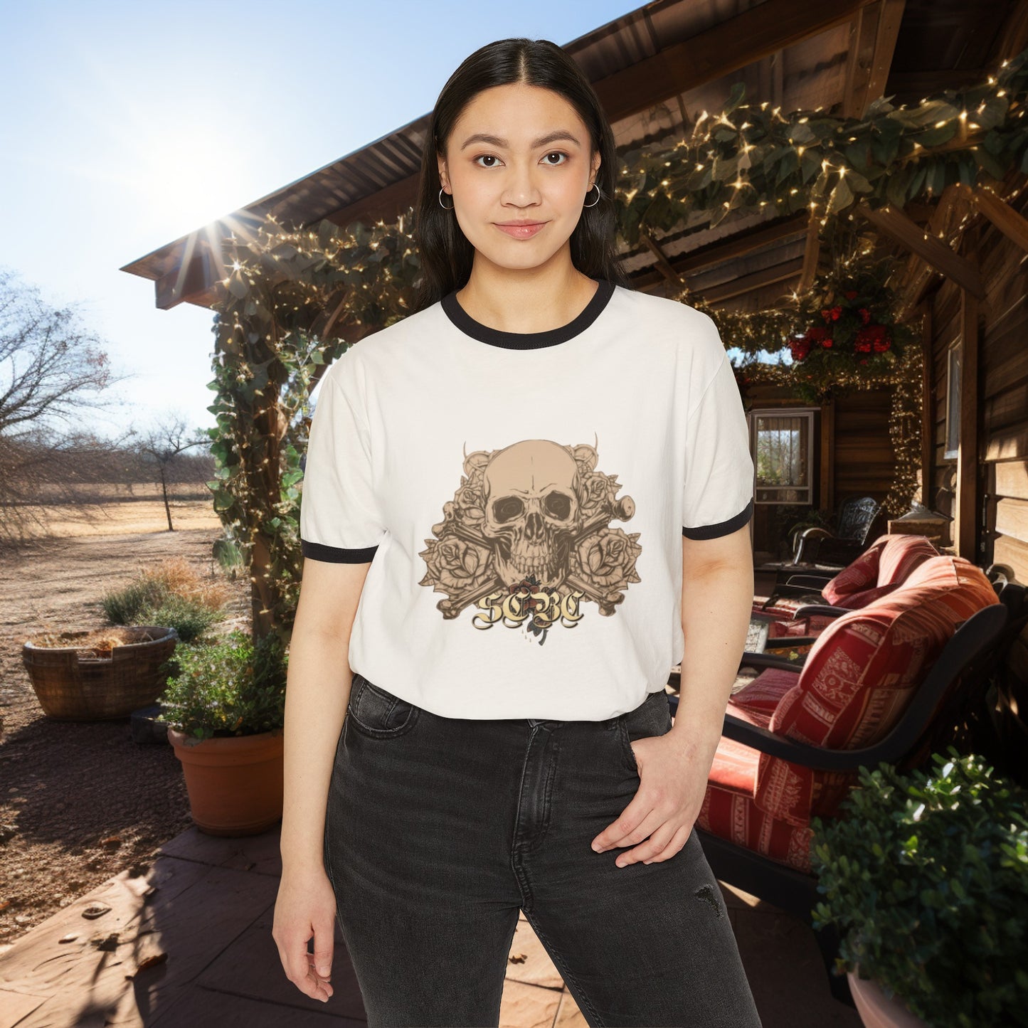 Unisex SCBC "Bone Head" Cotton Ringer T-Shirt. Ringer T-shirt, Vintage, Branded, T-Shirt, Streetwear,  Unisex, Light Weight, Spring Fashion