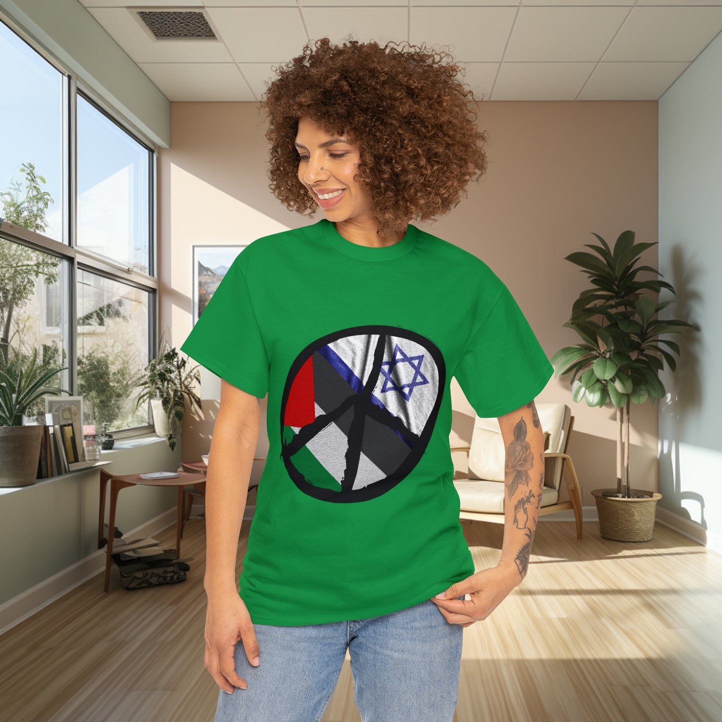Unisex Peace In The Middle East Heavy Cotton Tee. T-Shirt. Streetwear. Peace Shirt. Palestine. Israel. Unisex. Gift For Him. Gift For Her.