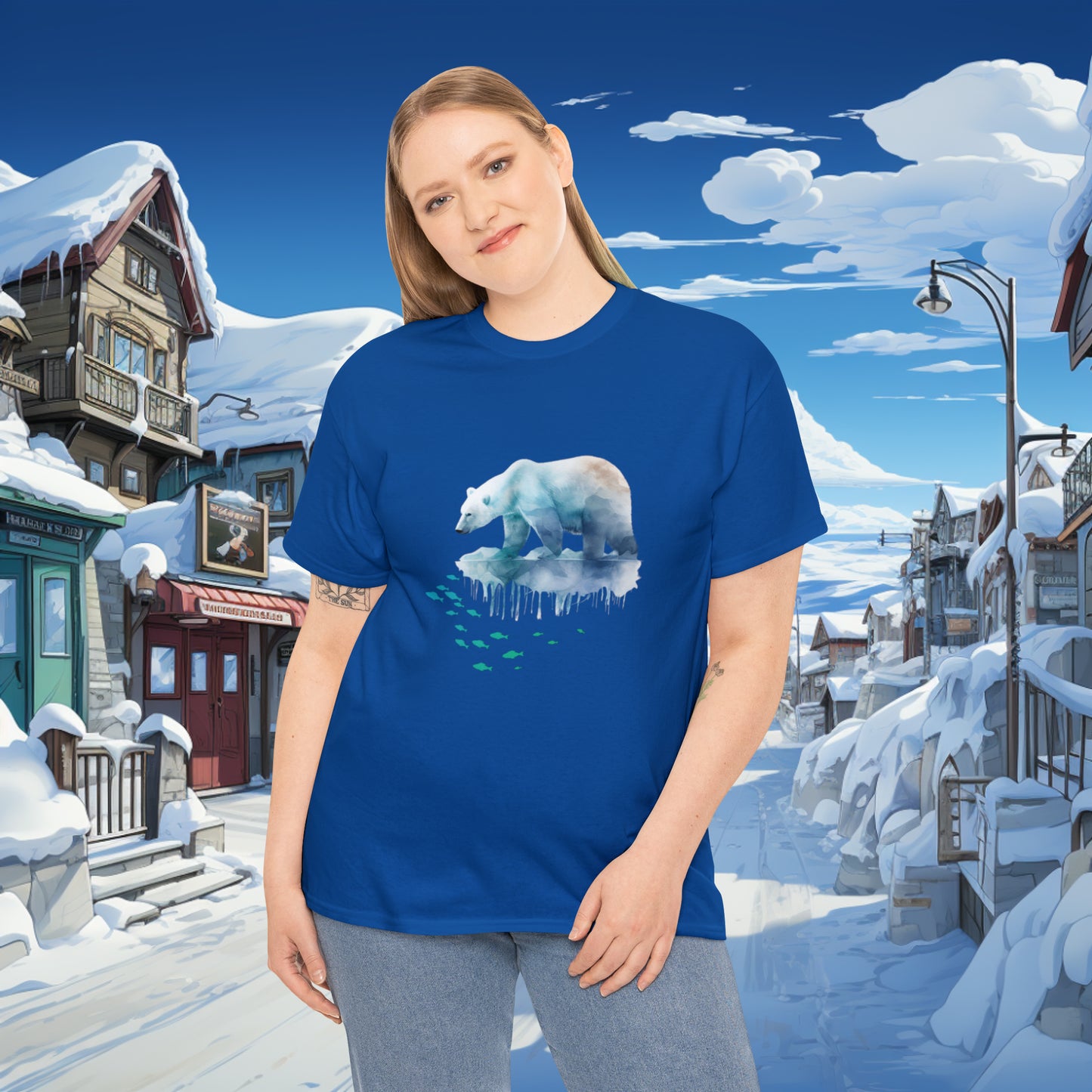 Unisex "Polar Fishing" Heavy Cotton Tee. Graphic T-Shirt, Unisex, Polar Bear, Animal Lover, Gift For Him, Gift For Her, Birthday Gift.