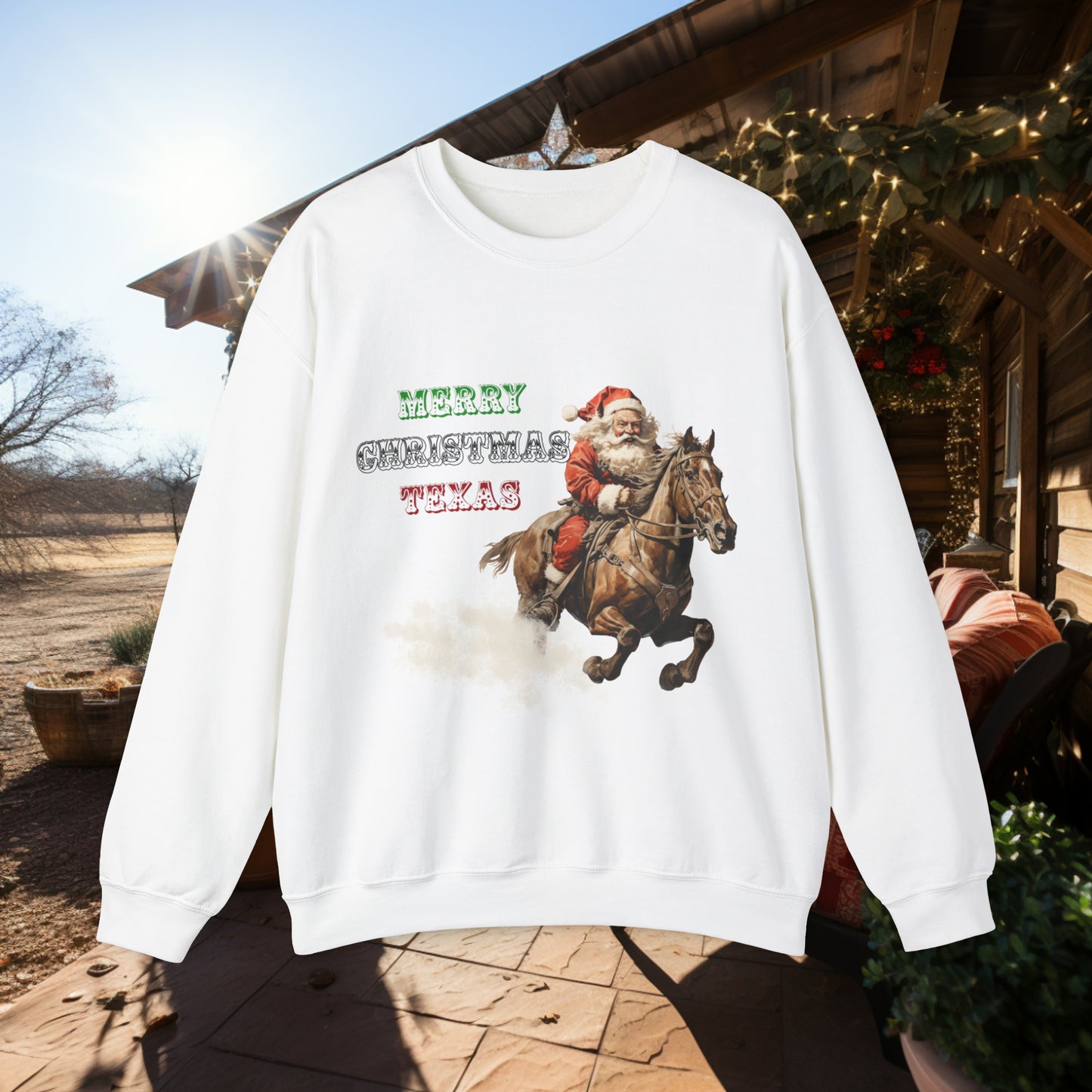 Unisex "Cowboy Santa" Crewneck Sweatshirt. Christmas Sweater. Texas. Christmas. Happy Holiday. Stocking Stuffer. Unisex Sweater