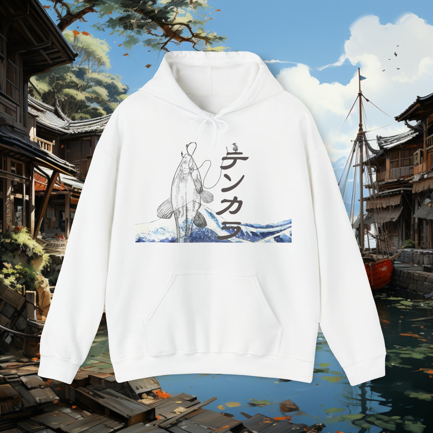 Unisex "Fly Fishing" Heavy Blend™ Hooded Sweatshirt. Graphic Sweater. Japanese. Hoodie. Gift For Him. Gift For Her. Fisherman. Fishing Gear