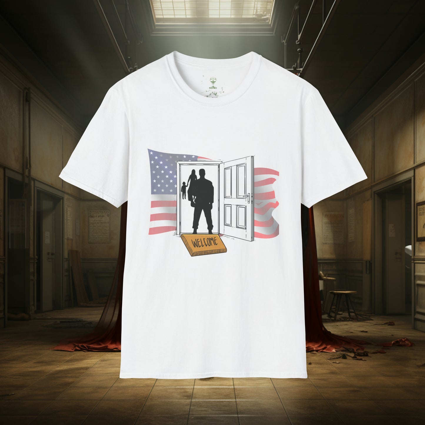 Unisex "Welcome Home" Soft Style T-Shirt.  Hunting Shirt, Patriotic Shirt, Gift For Veteran, Unisex, Army Wife, Veteran, Birthday Gift.