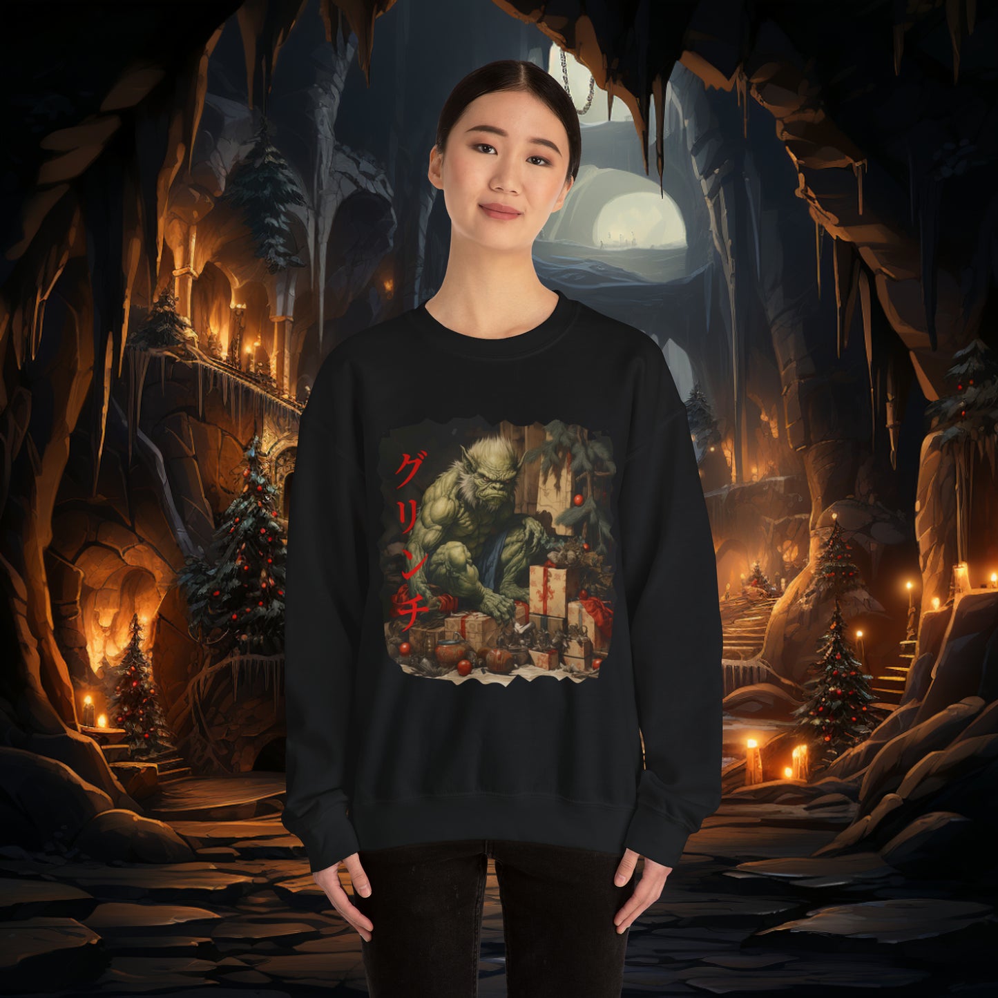 Unisex The Grinch (Japanese) Crewneck Sweatshirt. Christmas Sweater. Winter Sweater. The Grinch. Japanese. Holiday/Christmas Clothes