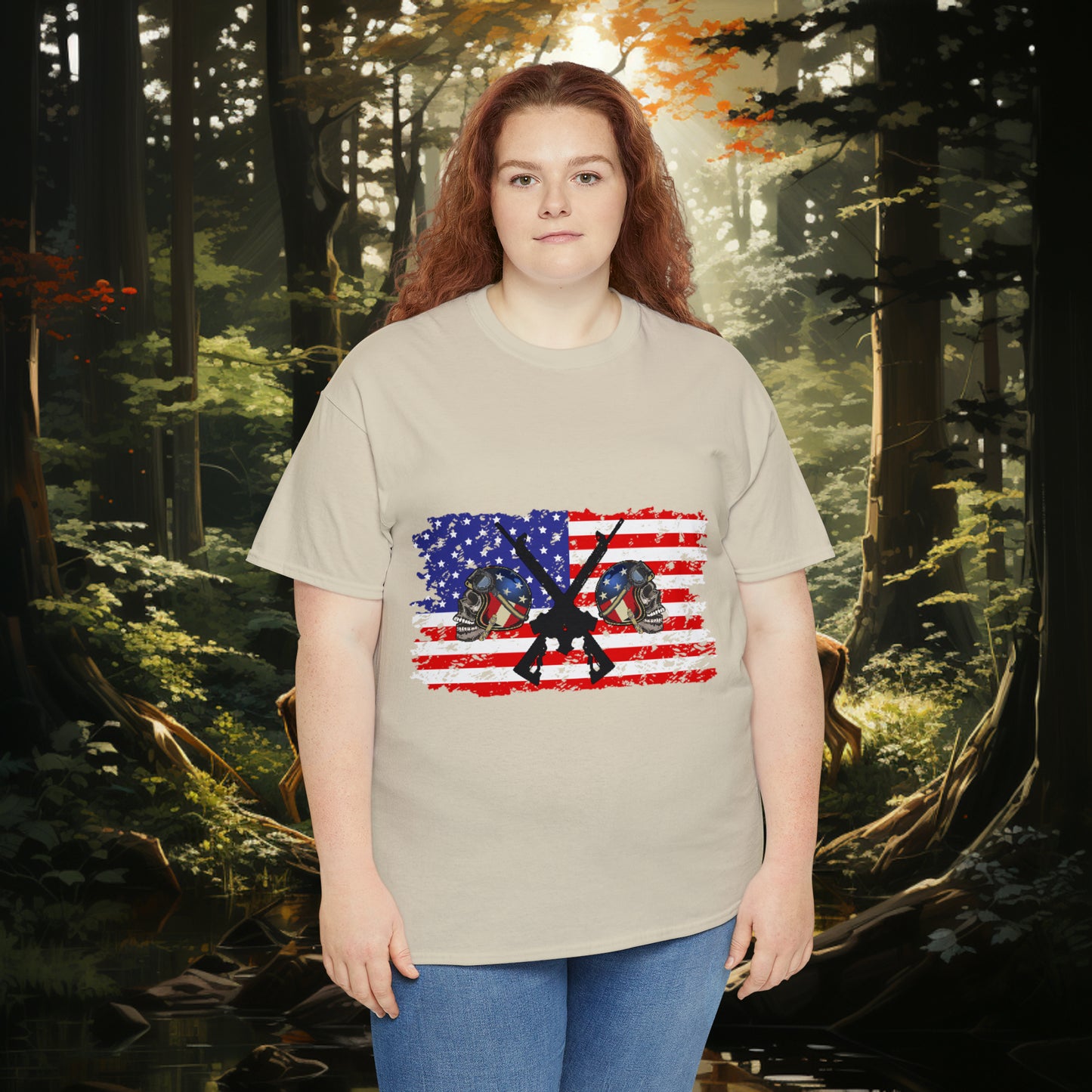 Unisex "American Hunter" Heavy Cotton Tee. Hunting Shirt. Patriotic Shirt. Gift For Hunter. Unisex. Hunting Lover. Patriot. Veteran. Birthday Gift. Christmas Gift