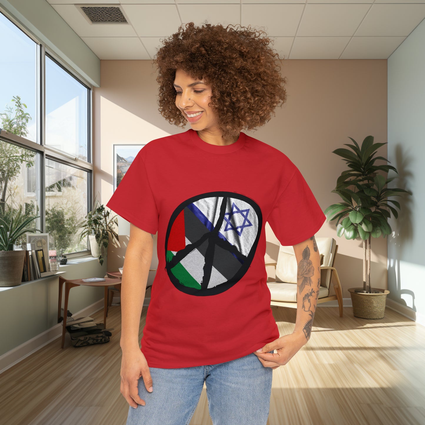 Unisex Peace In The Middle East Heavy Cotton Tee. T-Shirt. Streetwear. Peace Shirt. Palestine. Israel. Unisex. Gift For Him. Gift For Her.