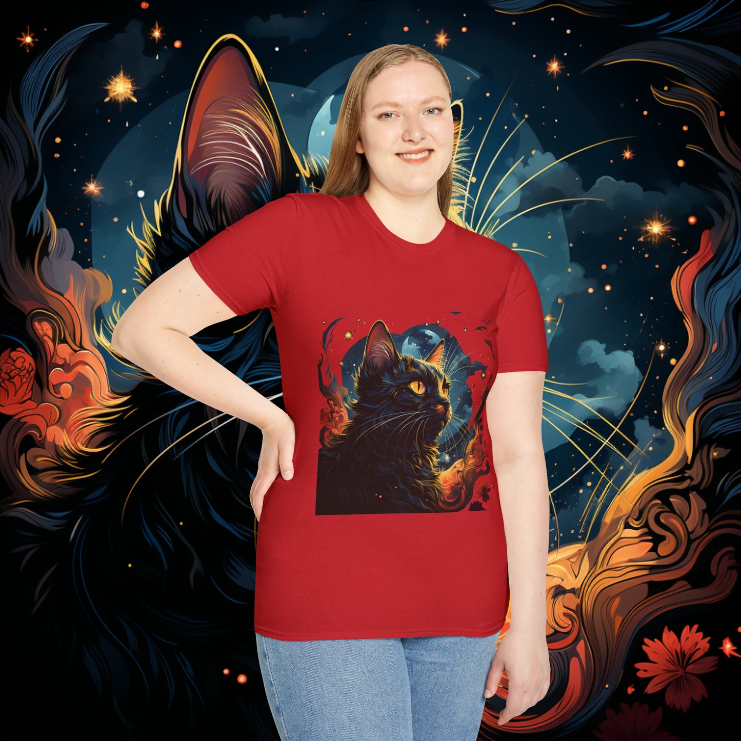 Short Sleeve "Space Cat" T-Shirt Unisex fit, Gift for Him, Gift for Her, Birthday Gift, Gift For Cat Lovers.