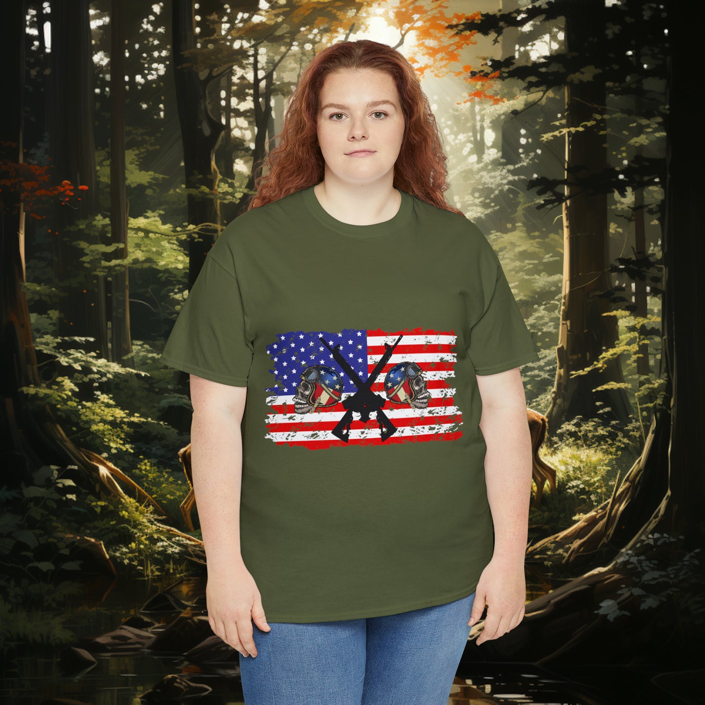 Unisex "American Hunter" Heavy Cotton Tee. Hunting Shirt. Patriotic Shirt. Gift For Hunter. Unisex. Hunting Lover. Patriot. Veteran. Birthday Gift. Christmas Gift