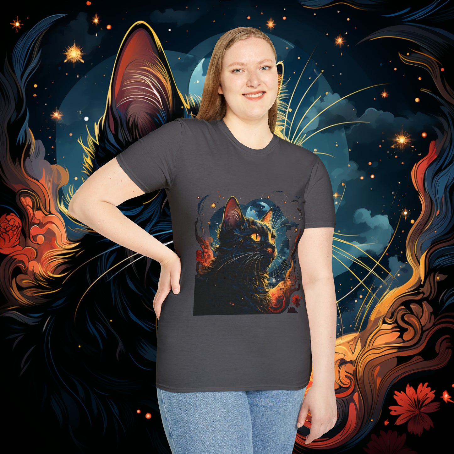 Short Sleeve "Space Cat" T-Shirt Unisex fit, Gift for Him, Gift for Her, Birthday Gift, Gift For Cat Lovers.