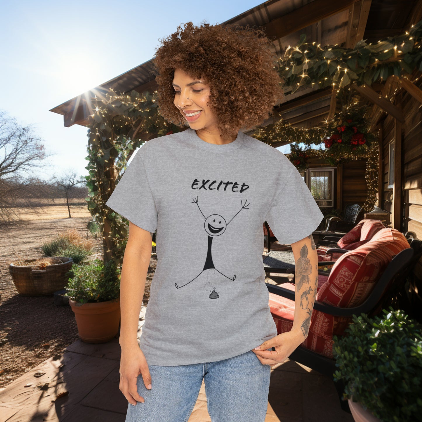 Unisex Excited Stick Figure Heavy Cotton Tee. Positive Affirmation. Inspiring Quote. Funny Shirt. Graphic T Shirt. Stick Figure Art