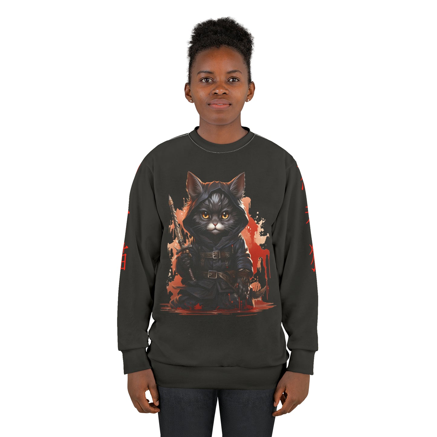 Unisex Black Ninja Cat Sweatshirt. Perfect For: Cat Lovers, Animal Lovers, Cat Mom. Great Gift For Her, Gift For Him, Birthday Gift.