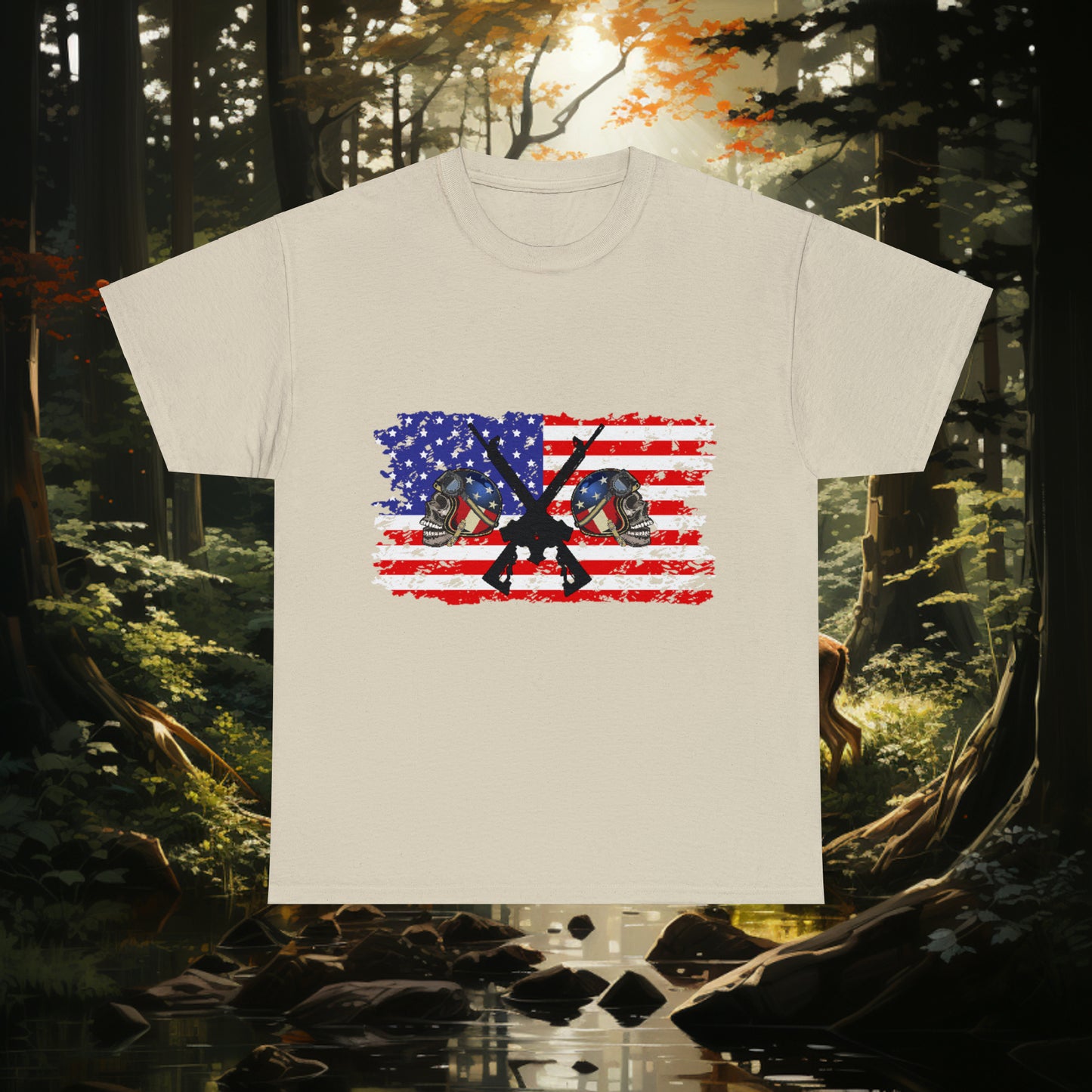 Unisex "American Hunter" Heavy Cotton Tee. Hunting Shirt. Patriotic Shirt. Gift For Hunter. Unisex. Hunting Lover. Patriot. Veteran. Birthday Gift. Christmas Gift