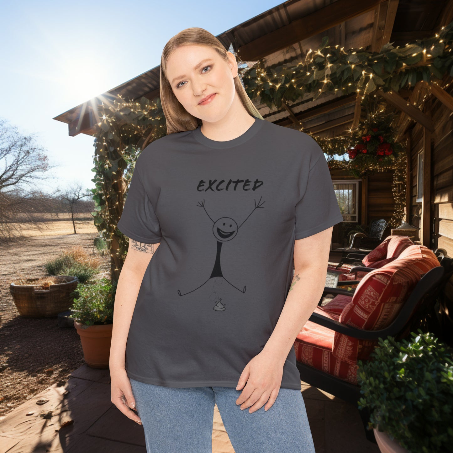 Unisex Excited Stick Figure Heavy Cotton Tee. Positive Affirmation. Inspiring Quote. Funny Shirt. Graphic T Shirt. Stick Figure Art