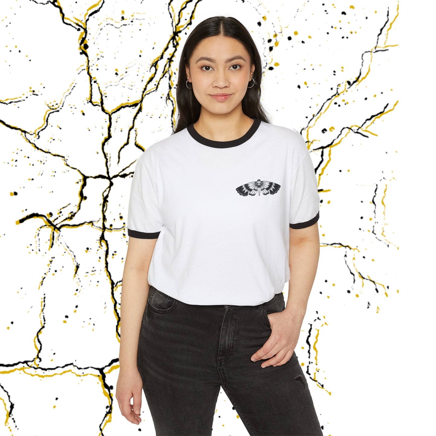 SCBC Unisex "Polilla" Cotton Ringer T-Shirt. Ringer T-shirt, Vintage, Branded, T-Shirt, Streetwear,  Unisex, Light Weight, Spring Fashion