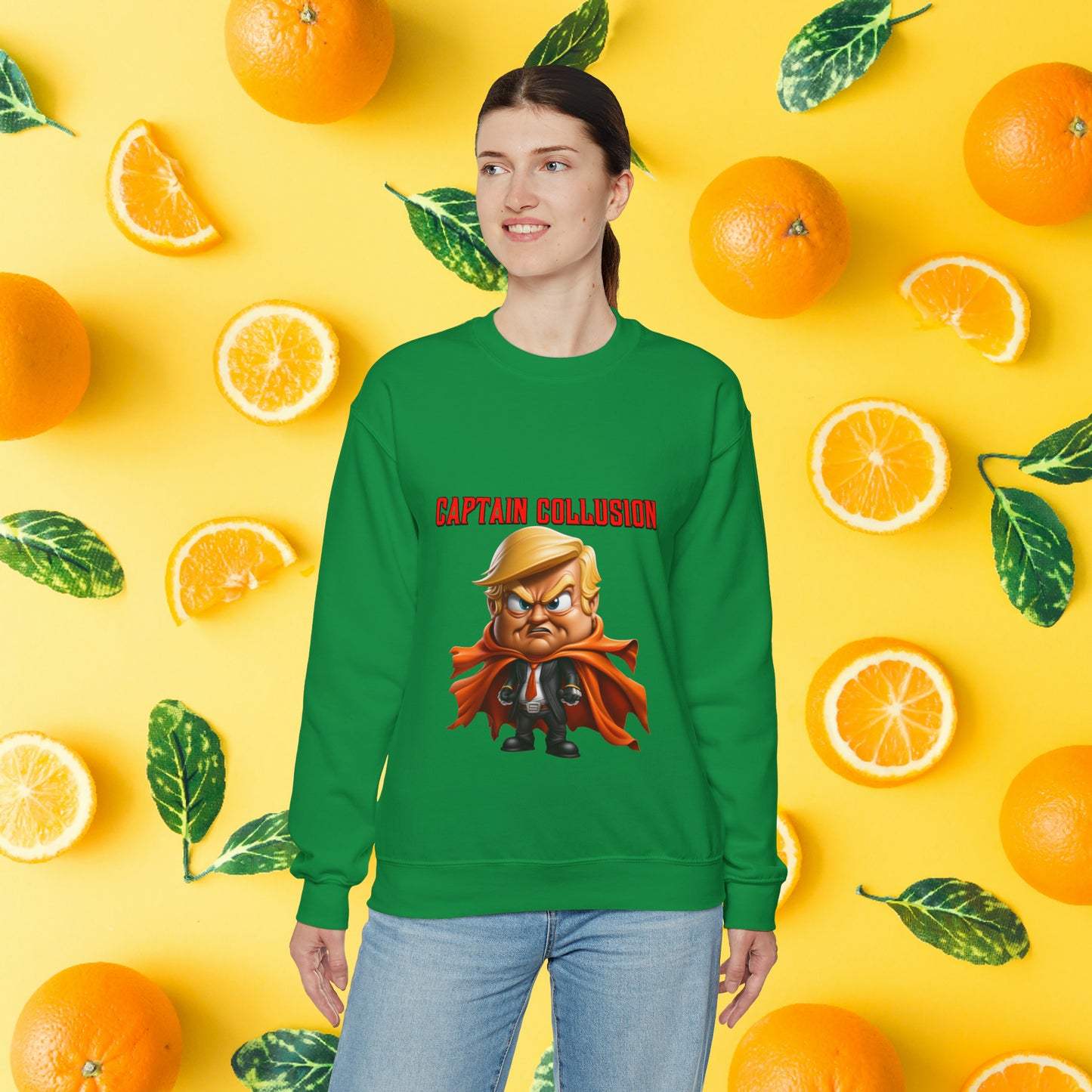 Unisex "Captain Collusion"  Heavy Blend™ Crewneck Sweatshirt. Political Shirt. Donald Trump Shirt. 2024 Election. Unisex. Gift For Him. Gift For Her. Birthday Gift. Christmas Gift.