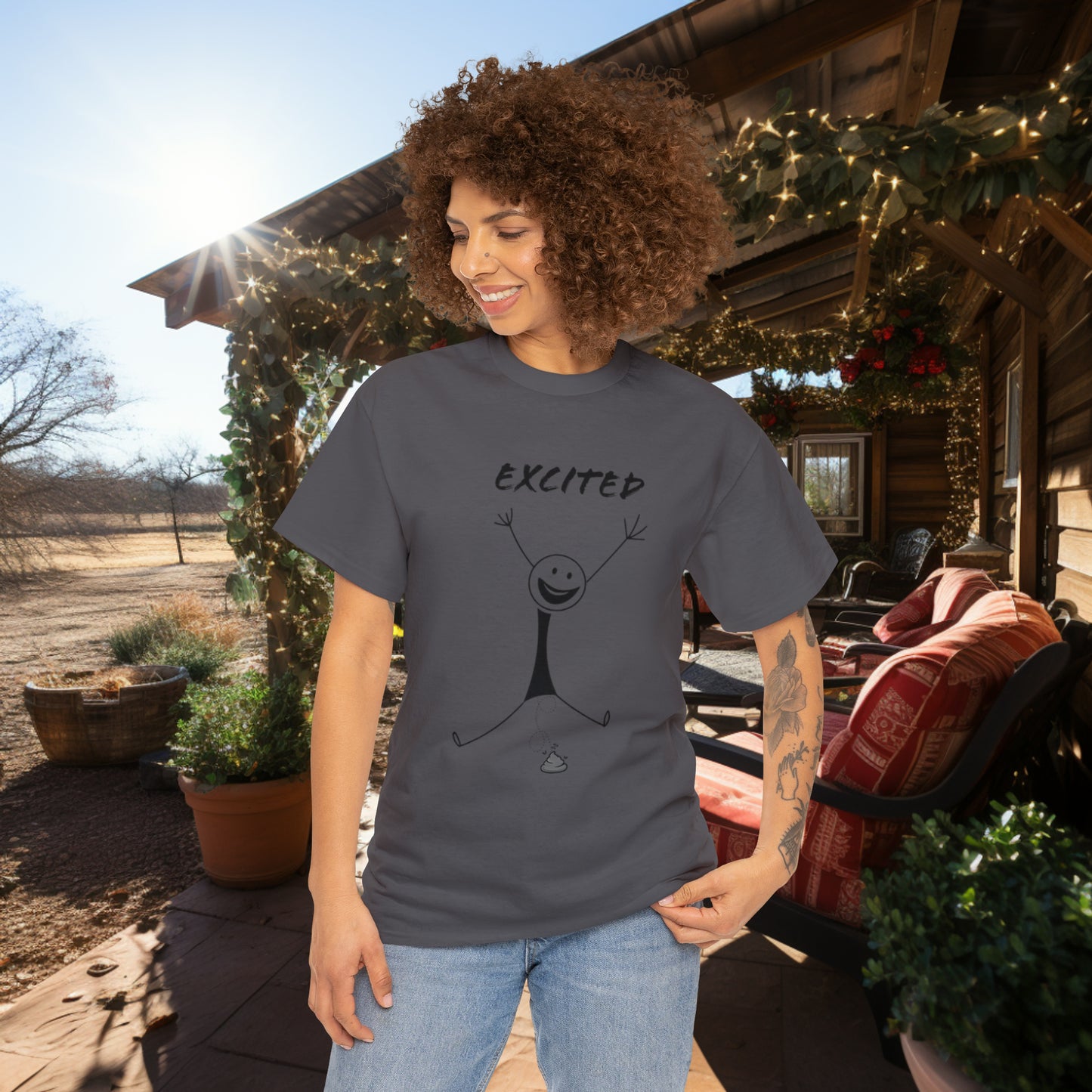 Unisex Excited Stick Figure Heavy Cotton Tee. Positive Affirmation. Inspiring Quote. Funny Shirt. Graphic T Shirt. Stick Figure Art