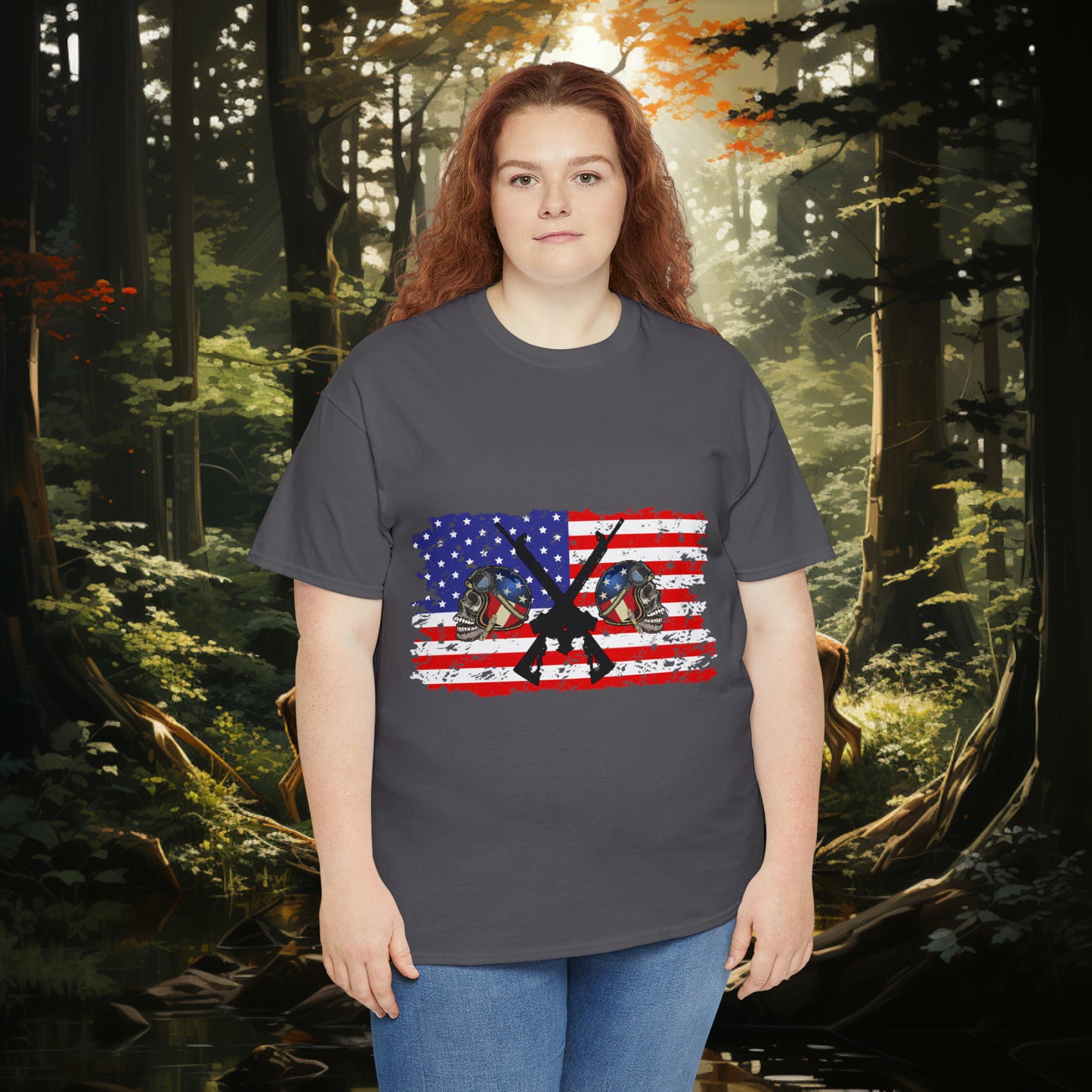 Unisex "American Hunter" Heavy Cotton Tee. Hunting Shirt. Patriotic Shirt. Gift For Hunter. Unisex. Hunting Lover. Patriot. Veteran. Birthday Gift. Christmas Gift