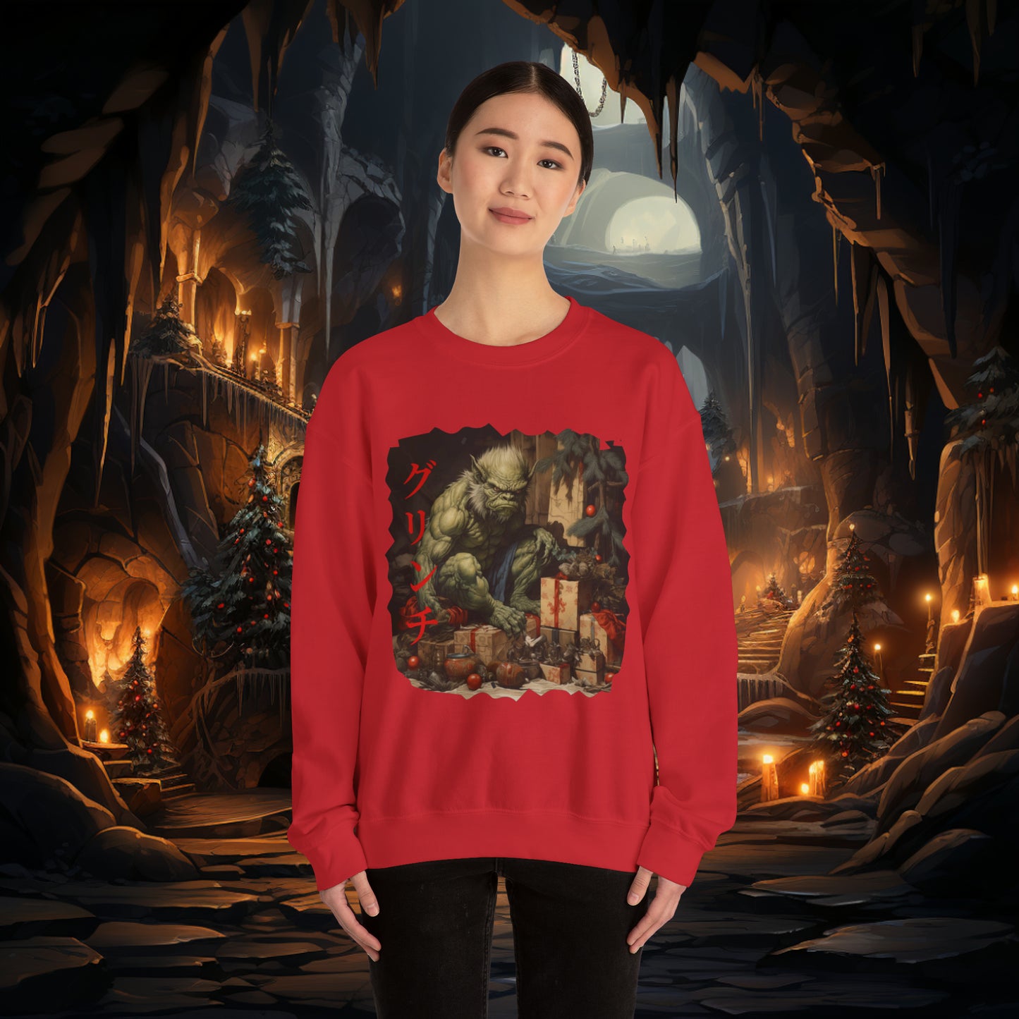 Unisex The Grinch (Japanese) Crewneck Sweatshirt. Christmas Sweater. Winter Sweater. The Grinch. Japanese. Holiday/Christmas Clothes