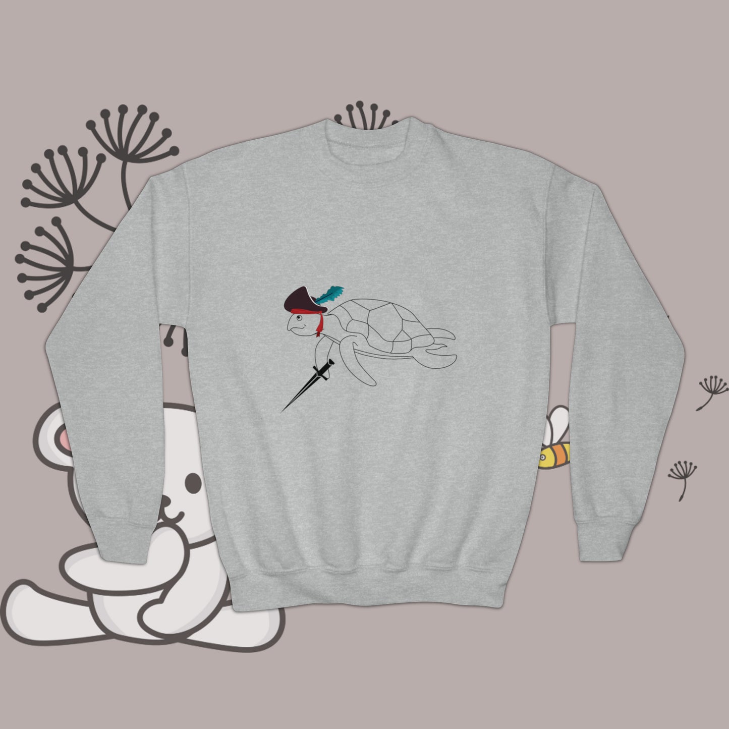 Youth "Pirate Turtle" Crewneck Sweatshirt. Youth Clothes. Pre-Teen. School Clothes. Streetwear. Birthday Gift. Kids Clothes. Gift For Kids