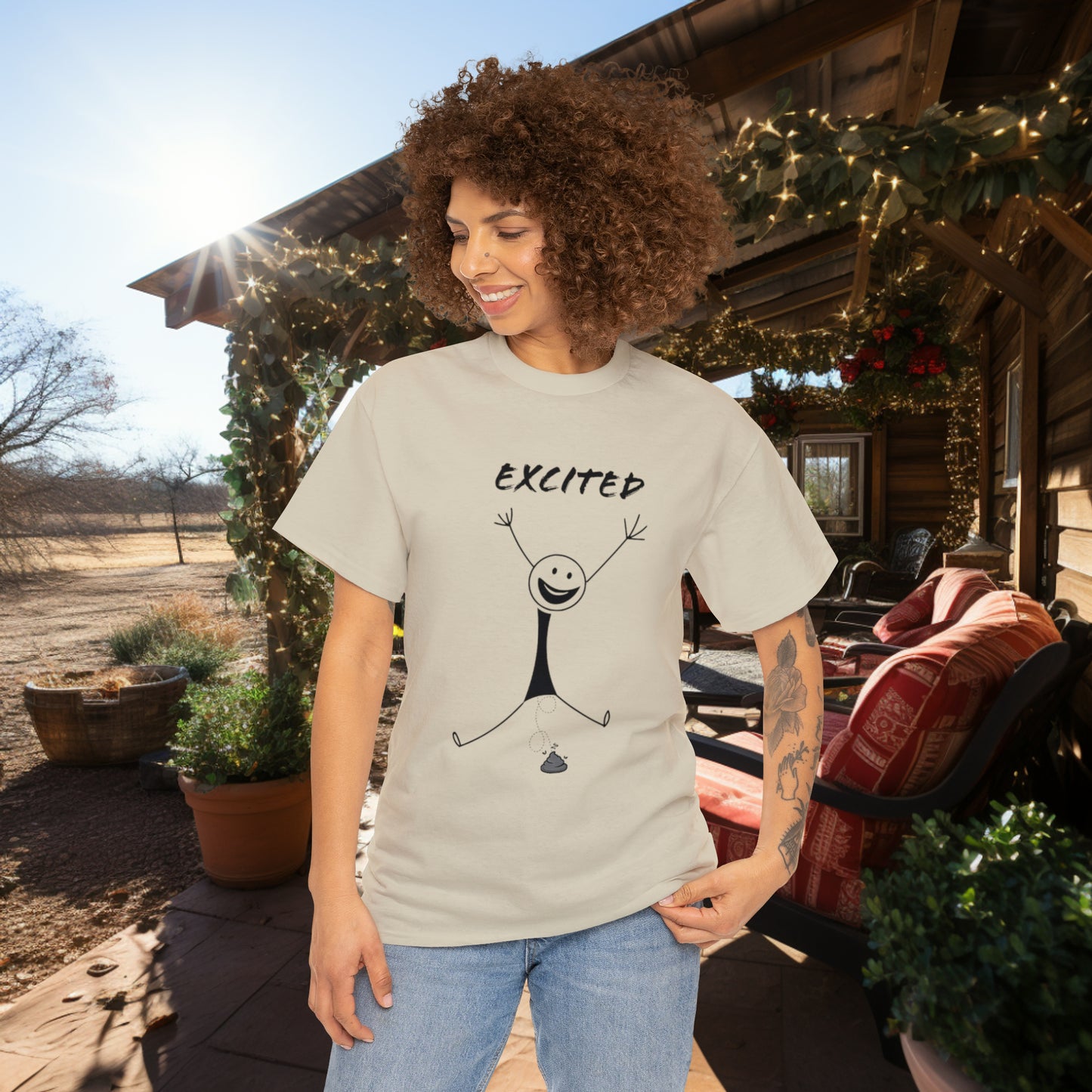 Unisex Excited Stick Figure Heavy Cotton Tee. Positive Affirmation. Inspiring Quote. Funny Shirt. Graphic T Shirt. Stick Figure Art