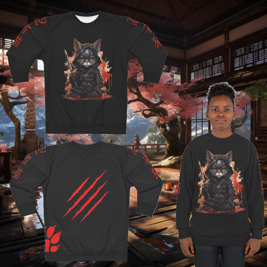 Unisex Black Ninja Cat Sweatshirt. Perfect For: Cat Lovers, Animal Lovers, Cat Mom. Great Gift For Her, Gift For Him, Birthday Gift.