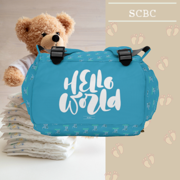 Multifunctional SCBC "Hello World" Diaper Bag.Baby Bag, New Mom, Infant Apparel, Baby Accessories, Baby Boy, Baby Girl, Backpack, Diaper Bag