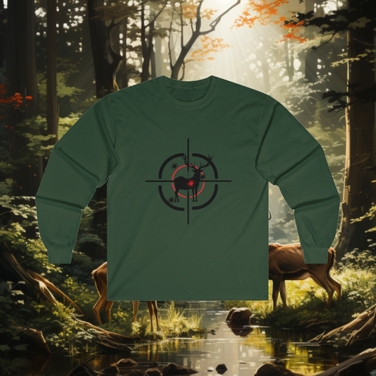 Ultra "Deer Hunter" Cotton Long Sleeve Tee: Hunting Gear. Deer hunter. Hunting. Hunter. Nature. Unisex. Gift For Hunters. Nature Lover. Birthday Gift. Christmas Gift.