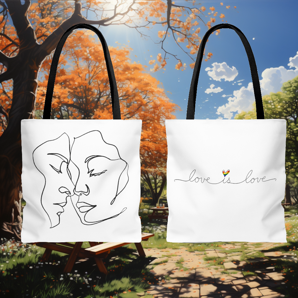 Love is Love Tote Bag (AOP). Tote Bag. Green Bag. Everyday Use Bag. Gift For Her. Gift For Him. Anniversary Gift. Gift For Couples.