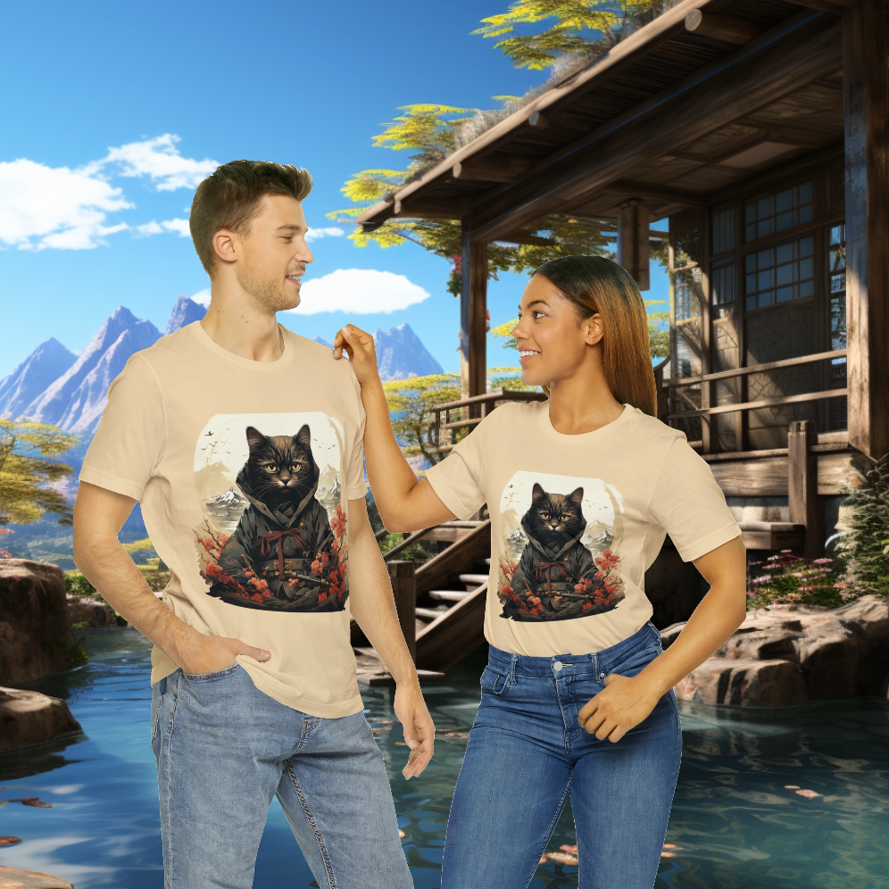 Unisex Ninja Cat Short Sleeve Tee. Cat T-Shirt is a Great Gift For The Cat Lover, Gift For Her, Gift For Him, Gift For Animal Lover
