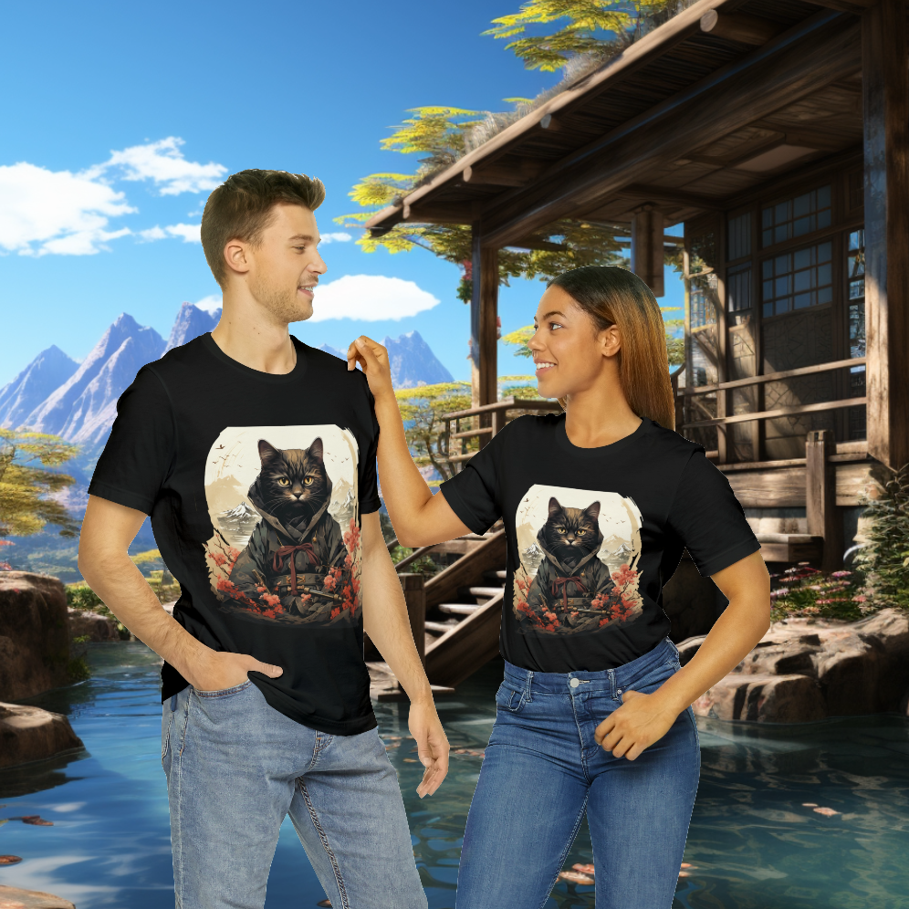 Unisex Ninja Cat Short Sleeve Tee. Cat T-Shirt is a Great Gift For The Cat Lover, Gift For Her, Gift For Him, Gift For Animal Lover
