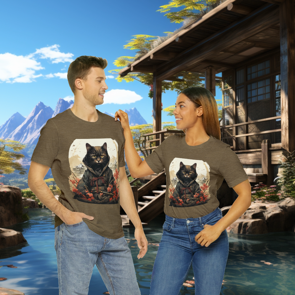 Unisex Ninja Cat Short Sleeve Tee. Cat T-Shirt is a Great Gift For The Cat Lover, Gift For Her, Gift For Him, Gift For Animal Lover
