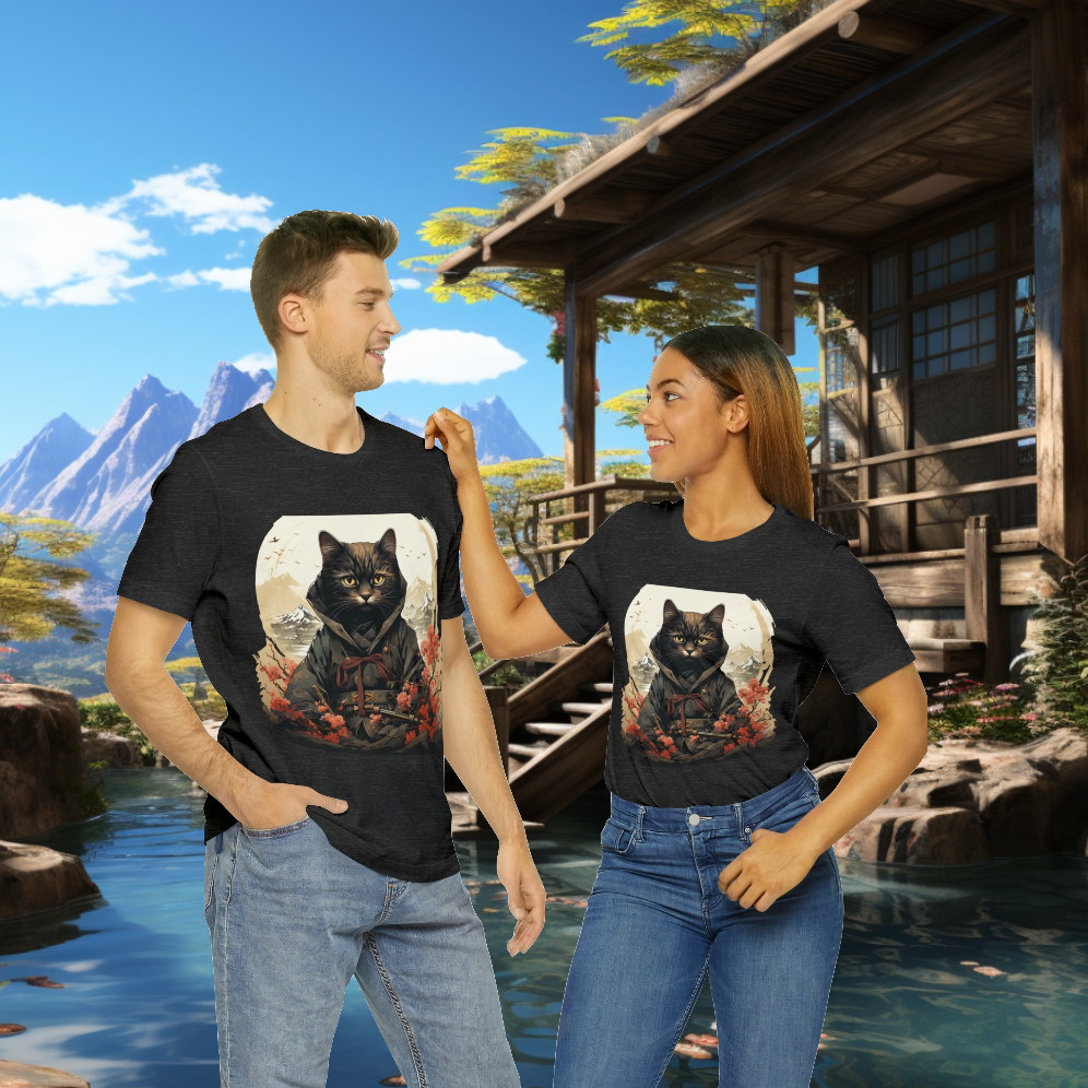 Unisex Ninja Cat Short Sleeve Tee. Cat T-Shirt is a Great Gift For The Cat Lover, Gift For Her, Gift For Him, Gift For Animal Lover