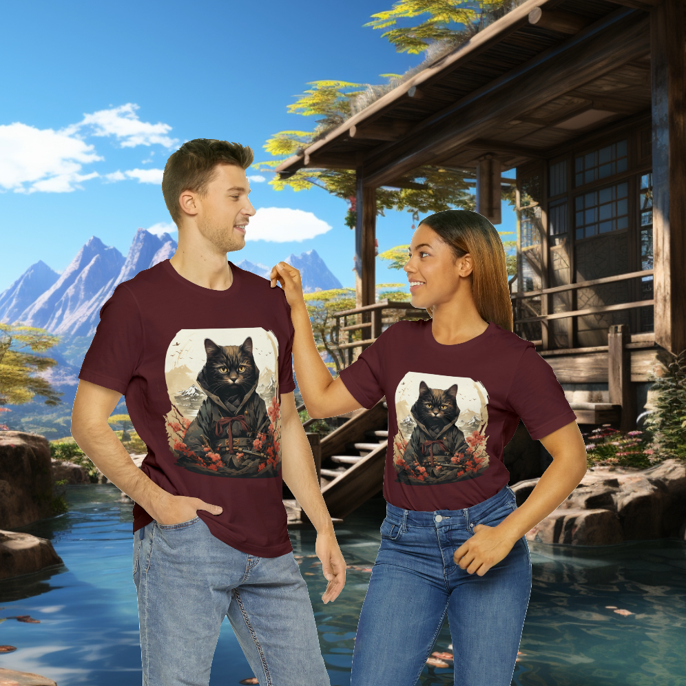 Unisex Ninja Cat Short Sleeve Tee. Cat T-Shirt is a Great Gift For The Cat Lover, Gift For Her, Gift For Him, Gift For Animal Lover