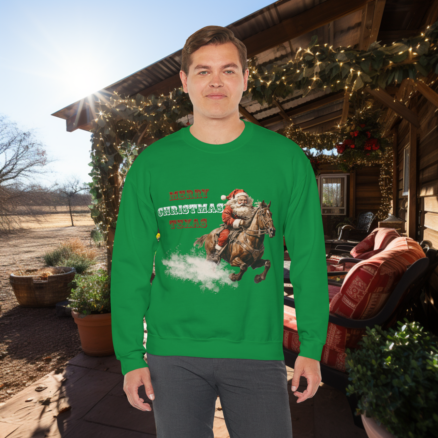 Unisex "Cowboy Santa" Crewneck Sweatshirt. Christmas Sweater. Texas. Christmas. Happy Holiday. Stocking Stuffer. Unisex Sweater