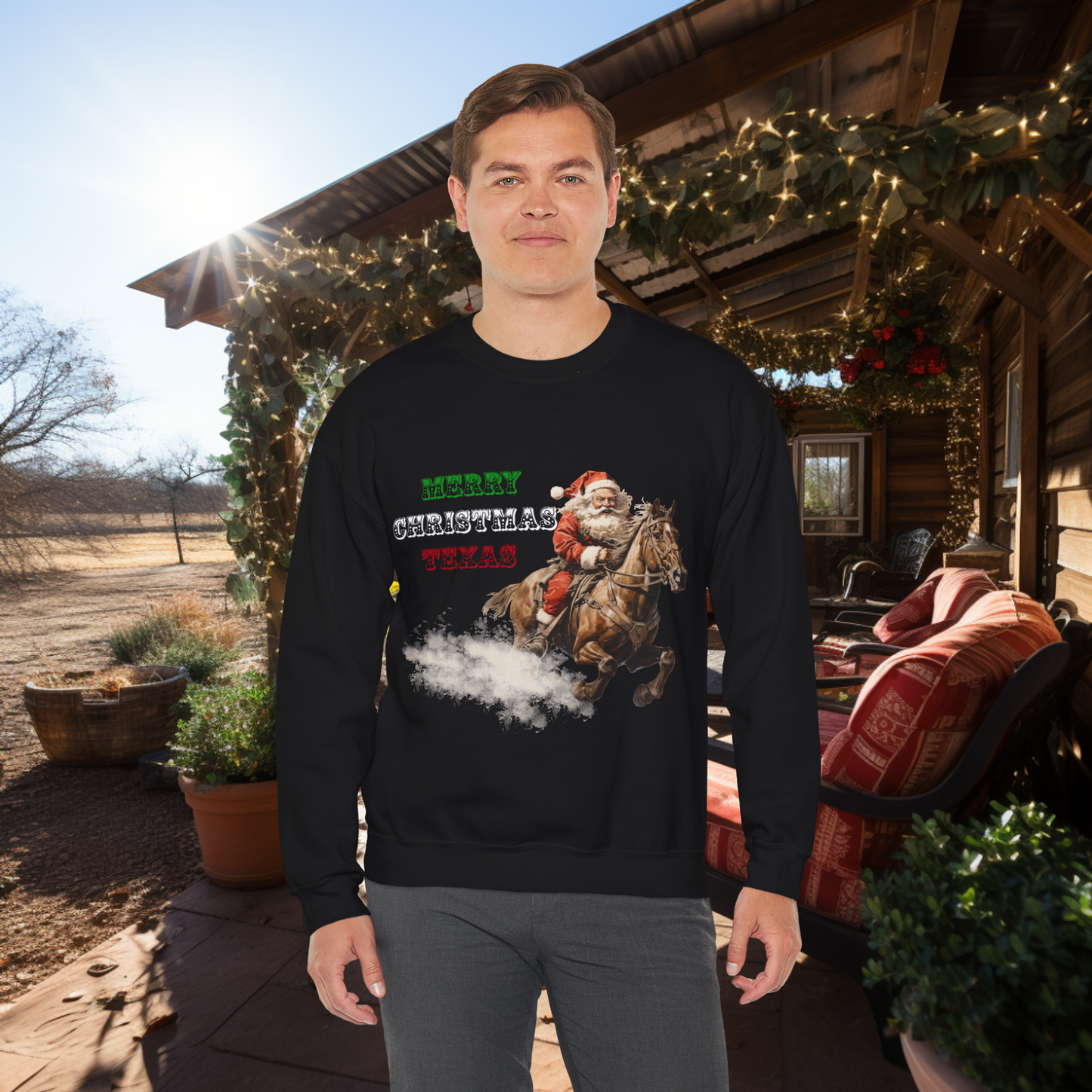 Unisex "Cowboy Santa" Crewneck Sweatshirt. Christmas Sweater. Texas. Christmas. Happy Holiday. Stocking Stuffer. Unisex Sweater